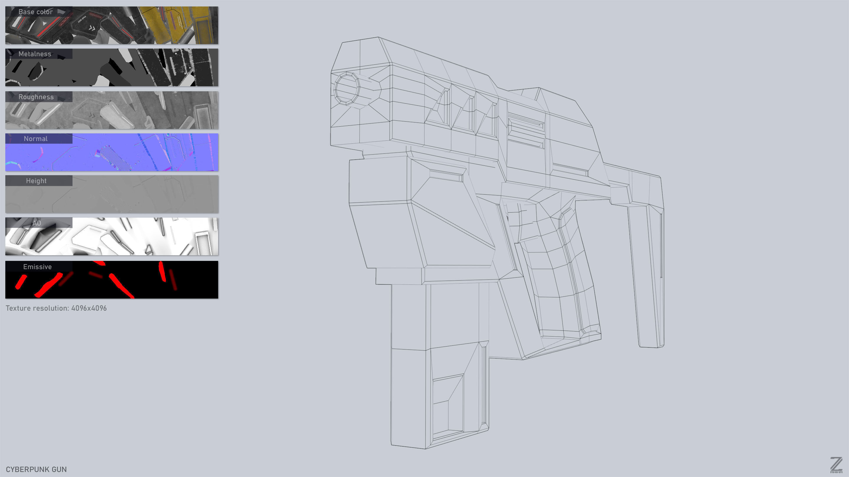 Cyberpunk gun Low-poly 3D model_3