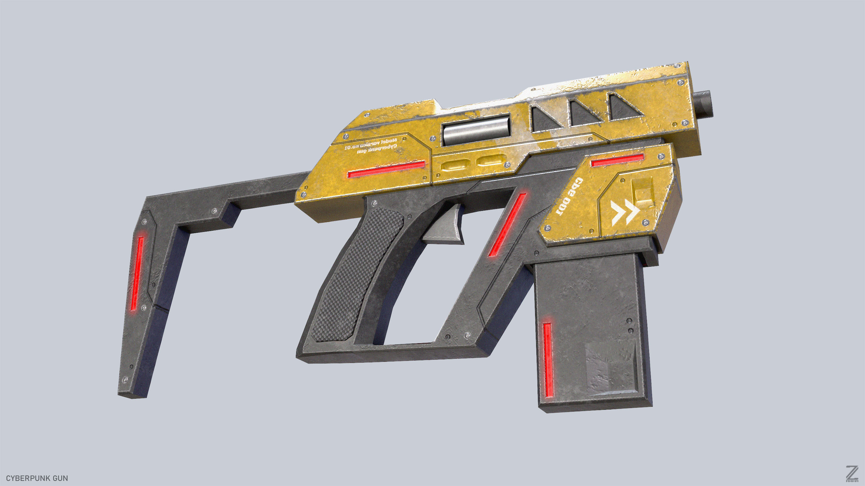 Cyberpunk gun Low-poly 3D model_8