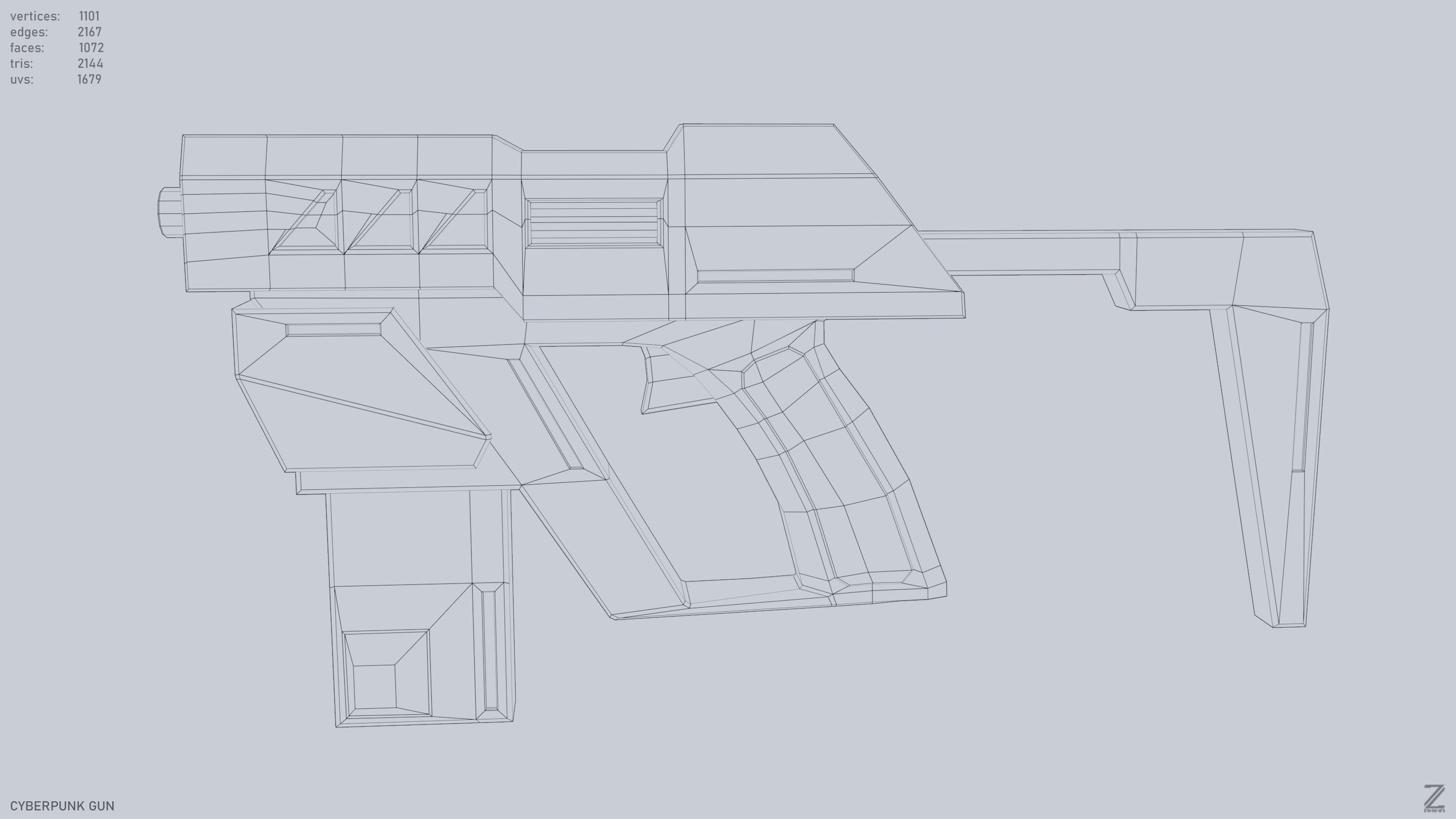 Cyberpunk gun Low-poly 3D model_9