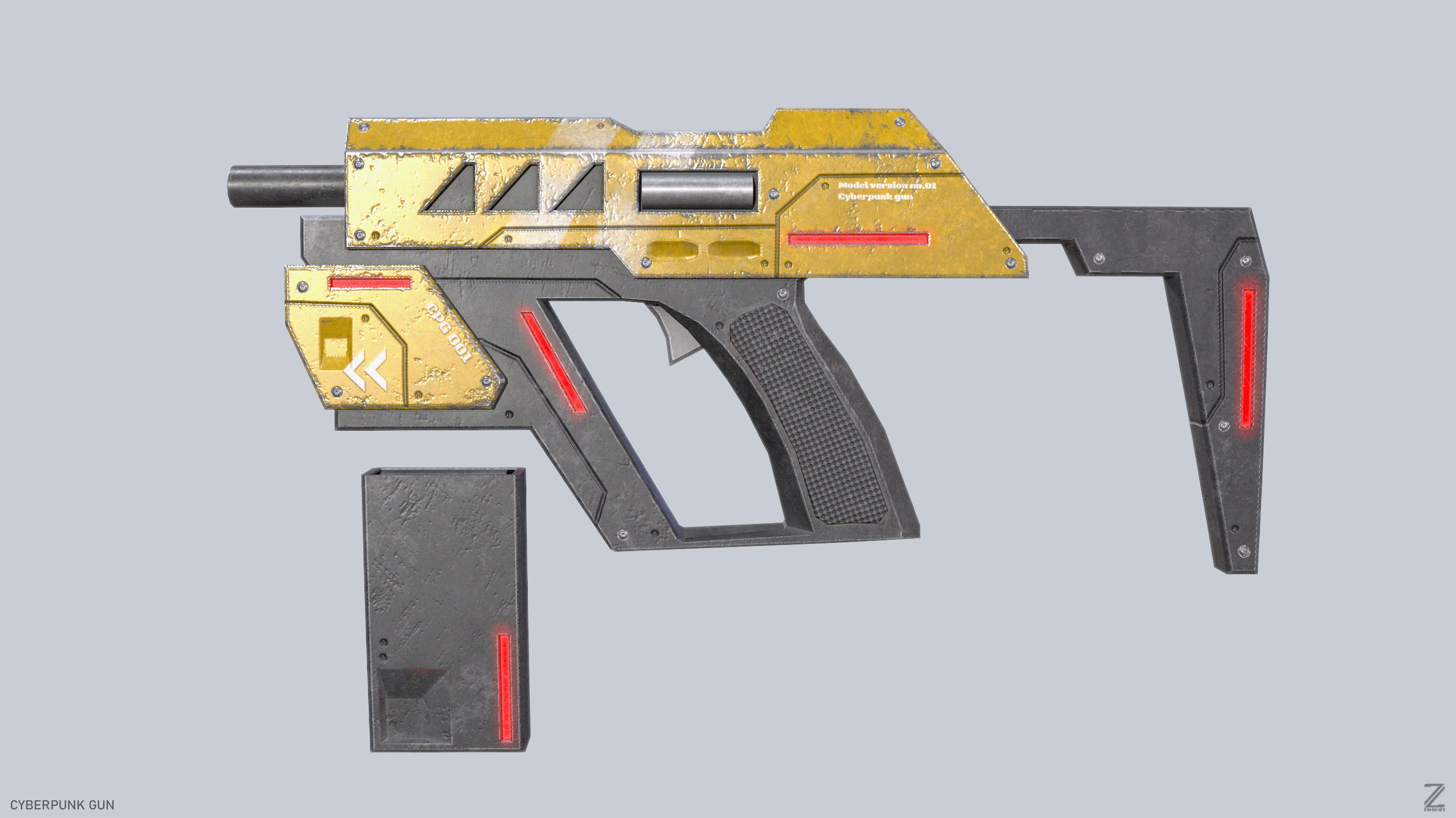 Cyberpunk gun Low-poly 3D model_2