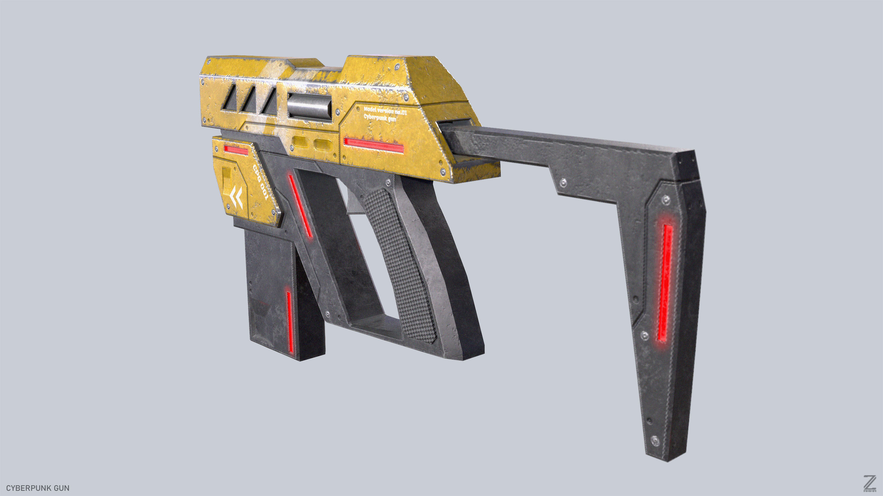 Cyberpunk gun Low-poly 3D model_6