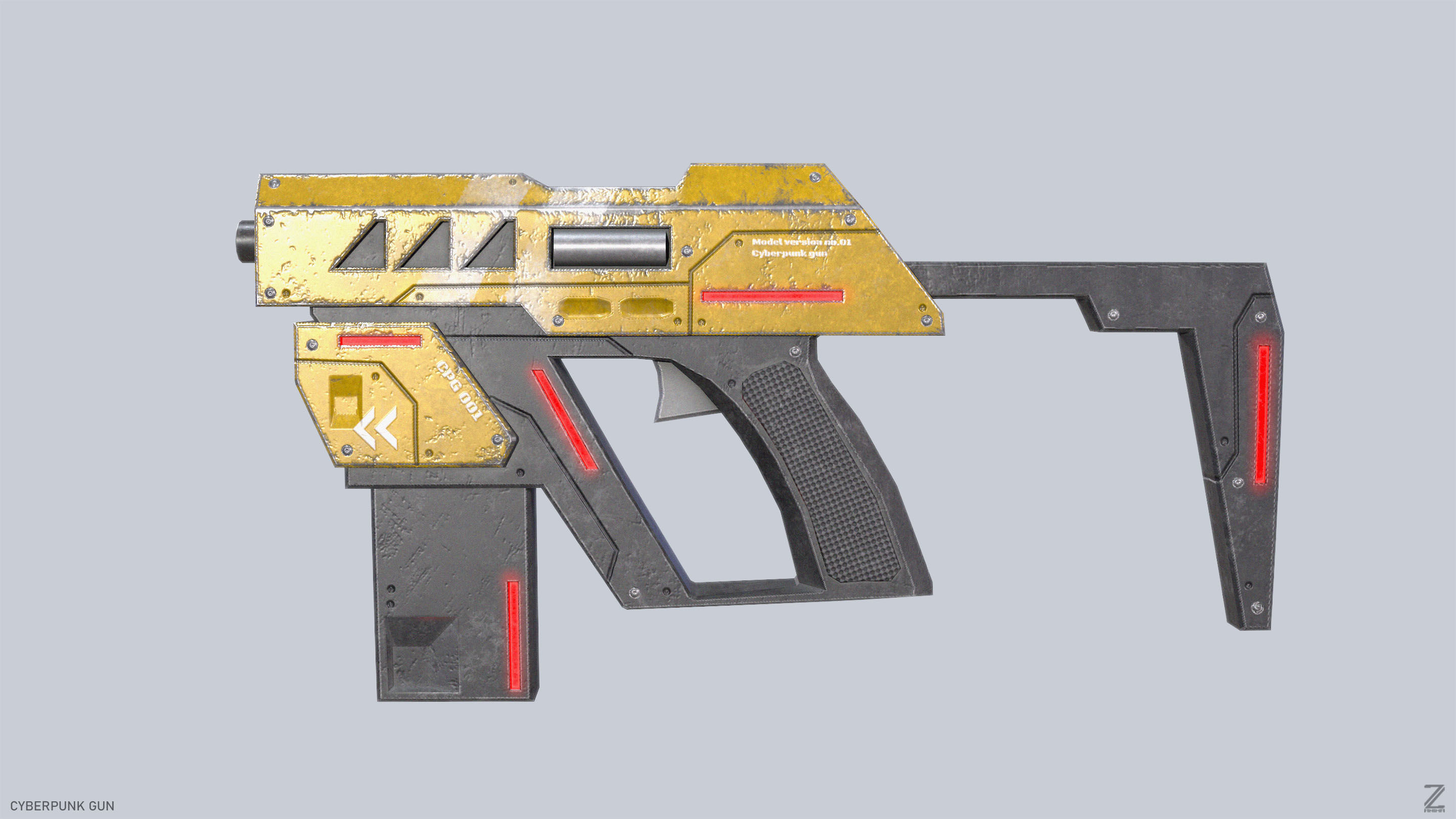 Cyberpunk gun Low-poly 3D model_4