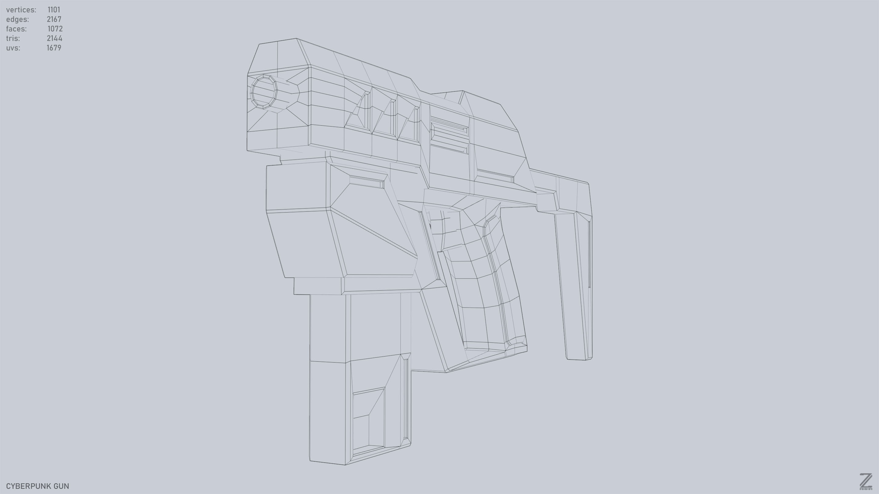 Cyberpunk gun Low-poly 3D model_15