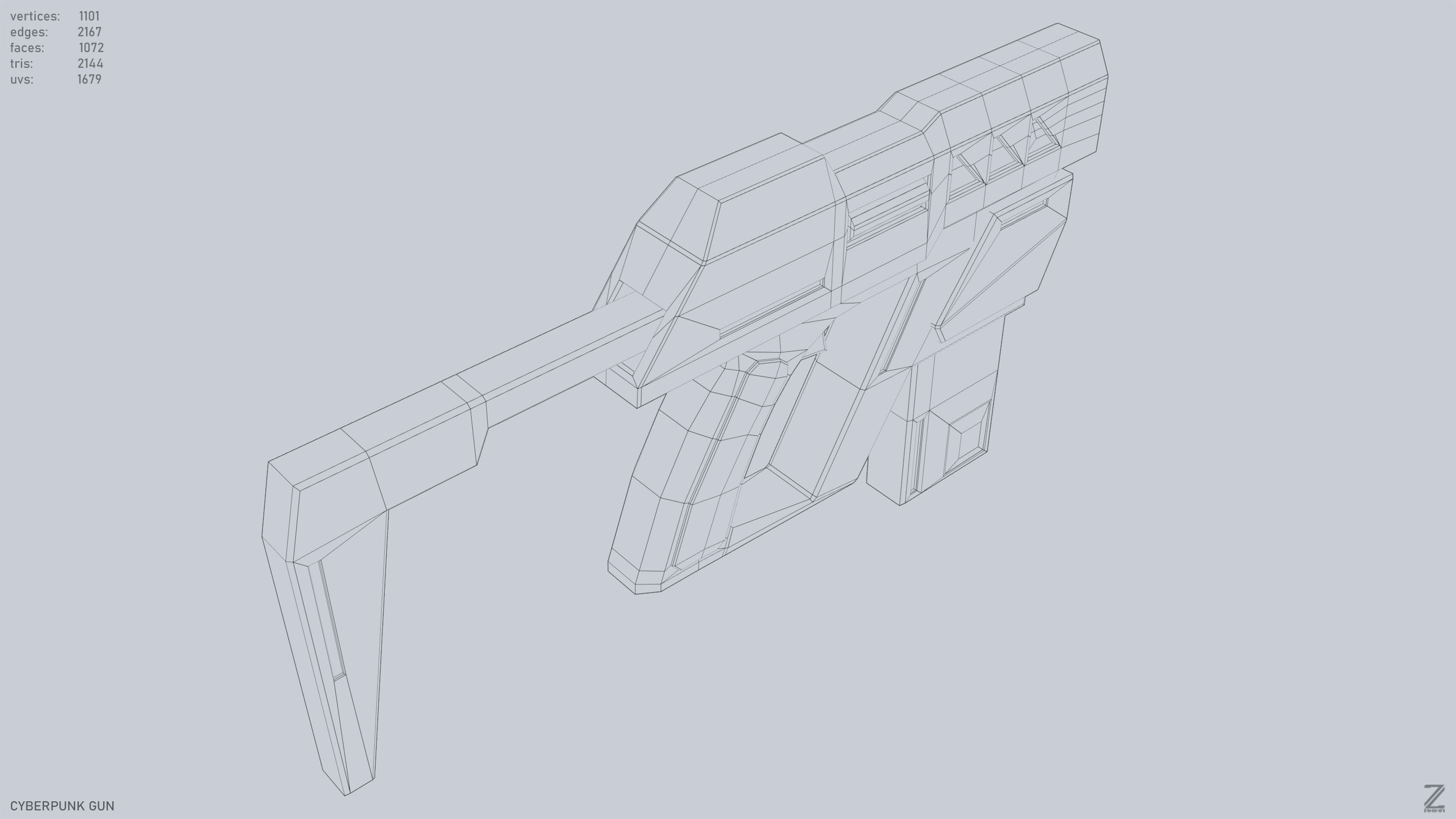 Cyberpunk gun Low-poly 3D model_14