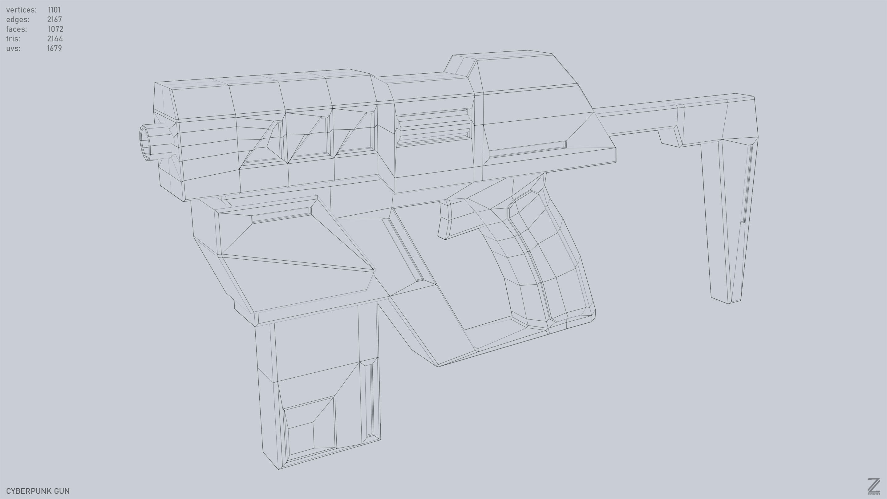 Cyberpunk gun Low-poly 3D model_10