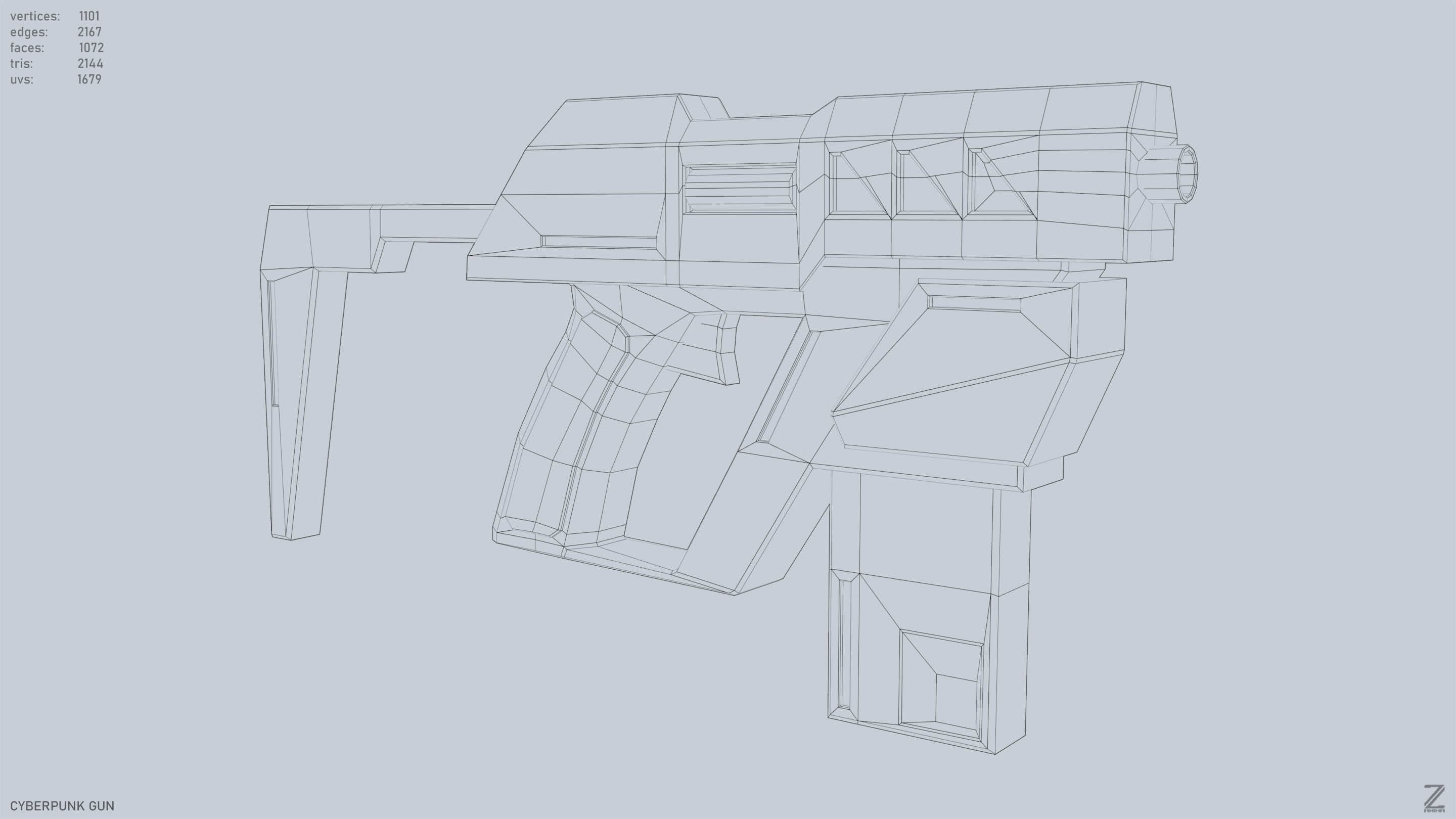 Cyberpunk gun Low-poly 3D model_13