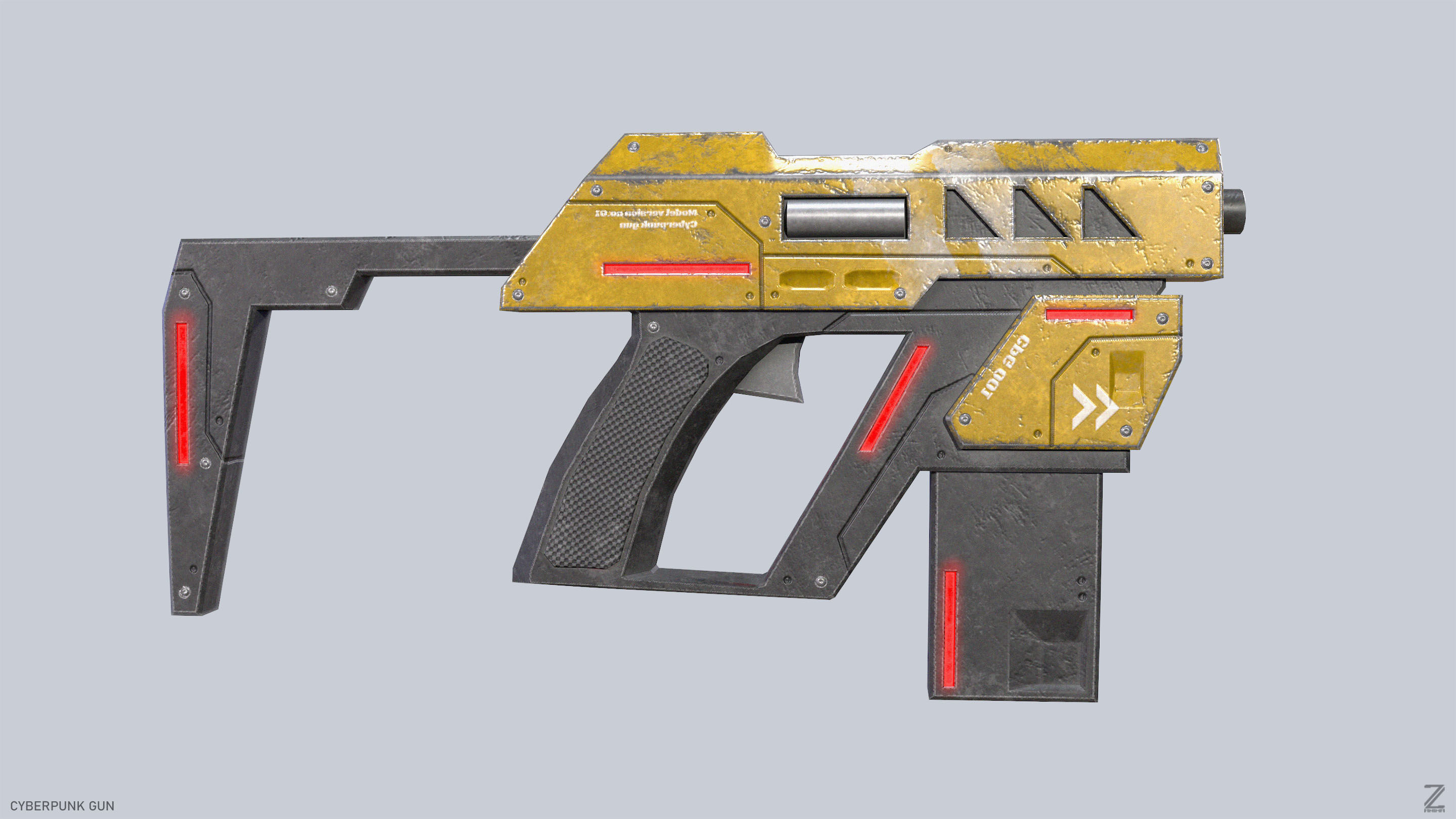 Cyberpunk gun Low-poly 3D model_5