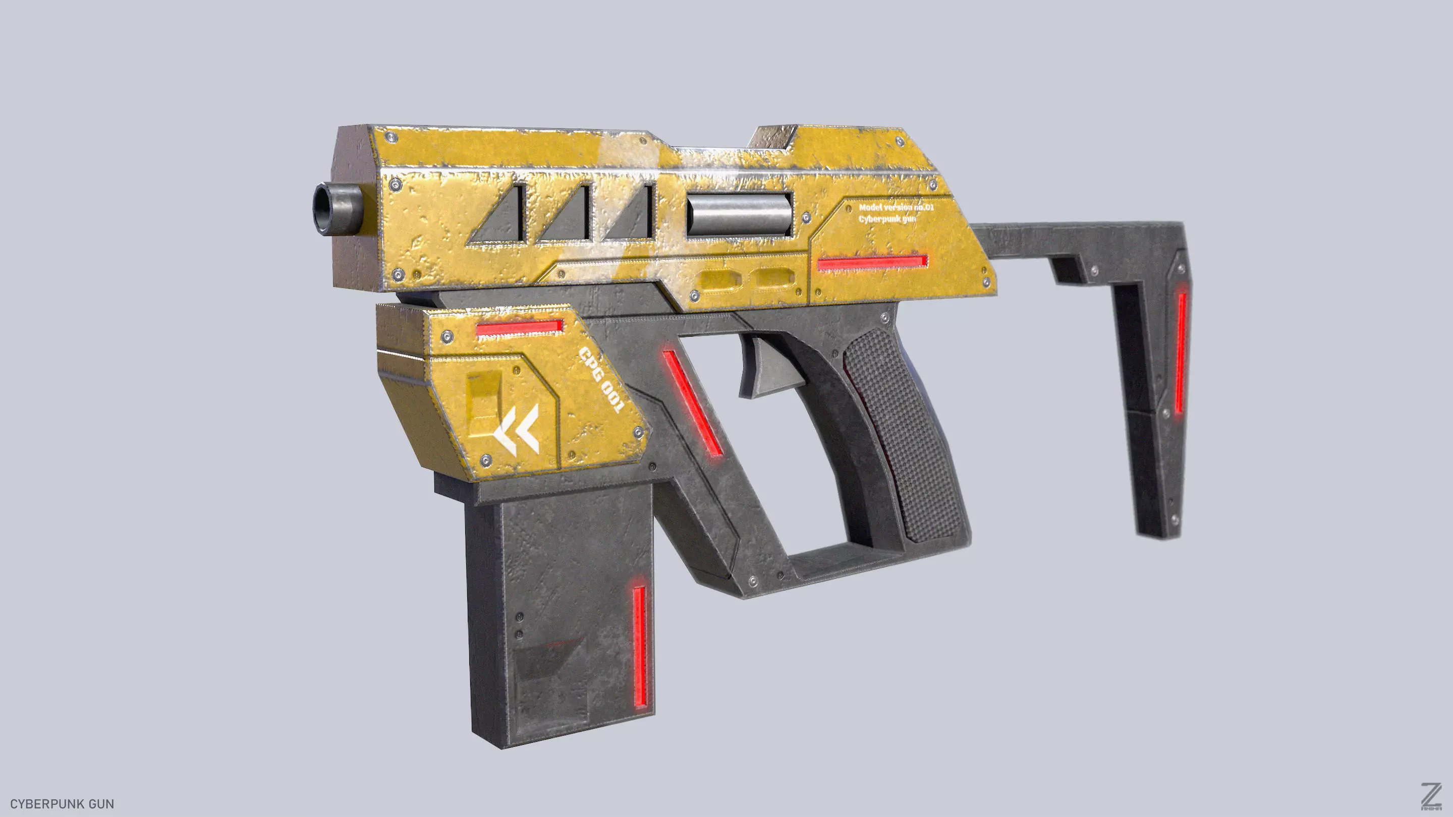 Cyberpunk gun Low-poly 3D model_0