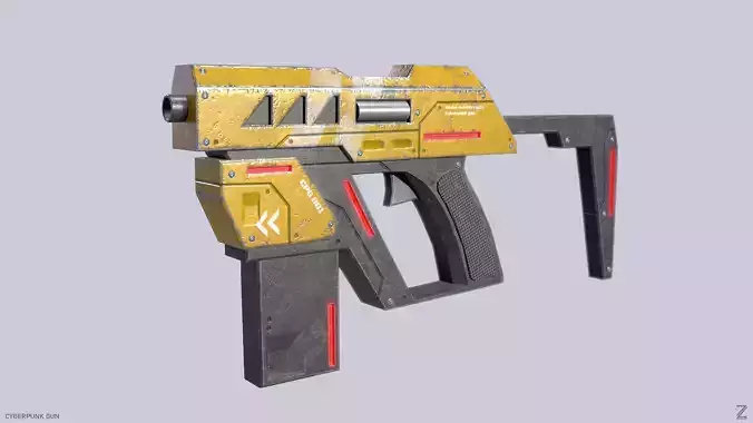 Cyberpunk gun Low-poly 3D model