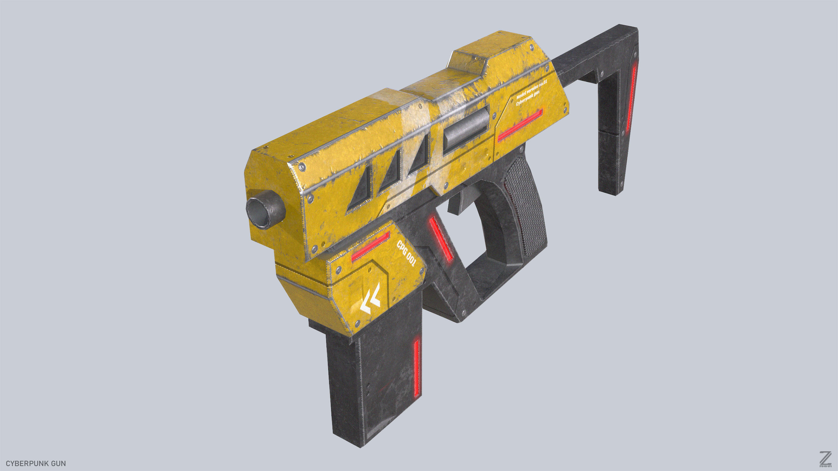 Cyberpunk gun Low-poly 3D model_7