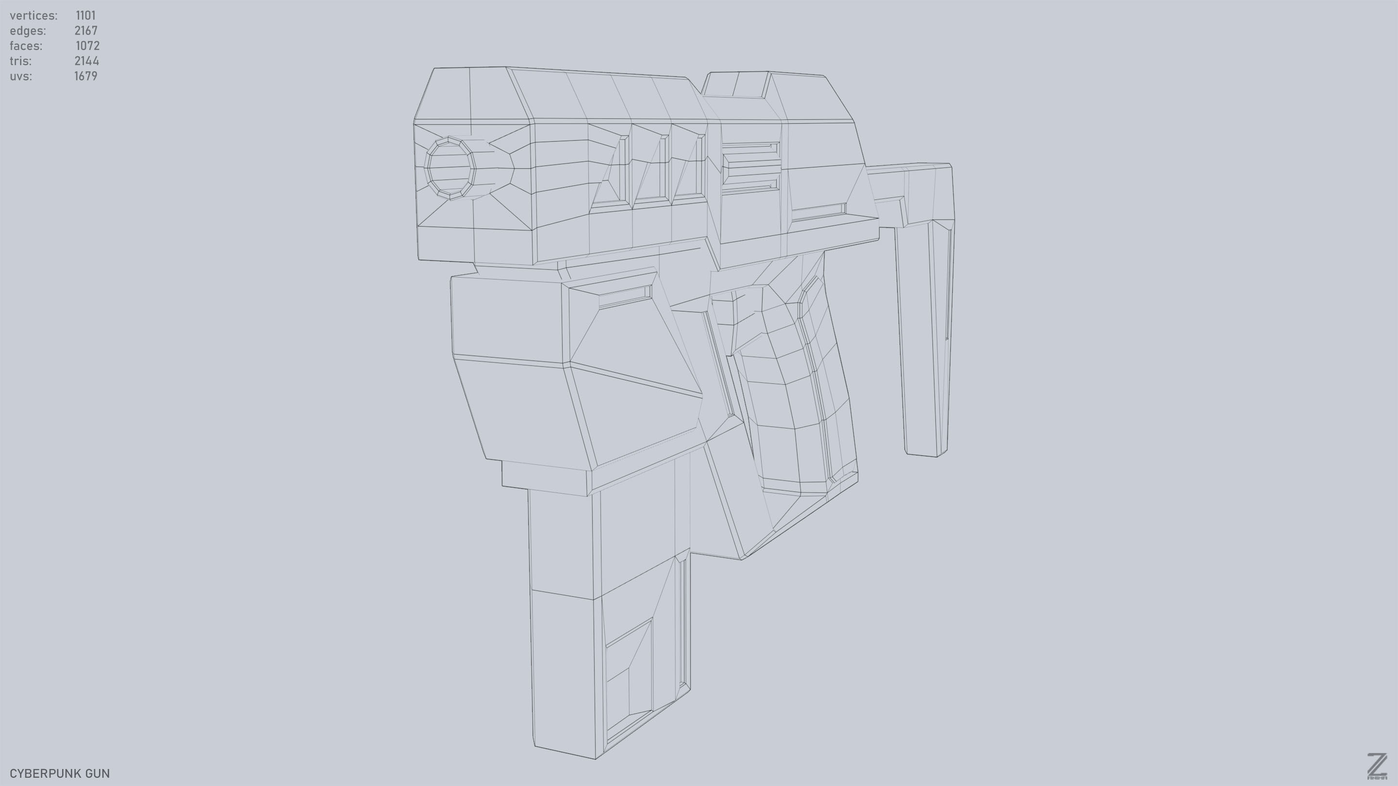 Cyberpunk gun Low-poly 3D model_11