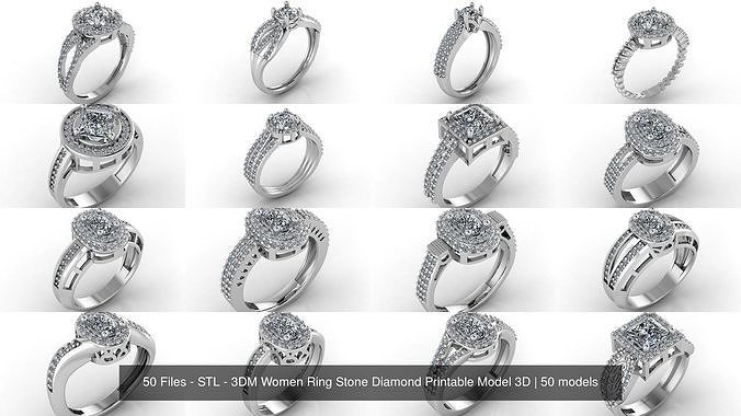 50 Files - STL - 3DM Women Ring Stone Diamond Printable Model 3D 3D Model Collection
