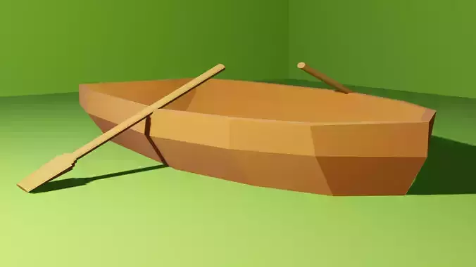 Low Poly Rowboat wooden boat Free low-poly 3D model