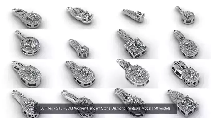 50 Files - STL - 3DM Women Pendant Stone Diamond Printable Model