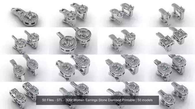 50 Files - STL - 3DM Women Earrings Stone Diamond Printable 3D Model Collection