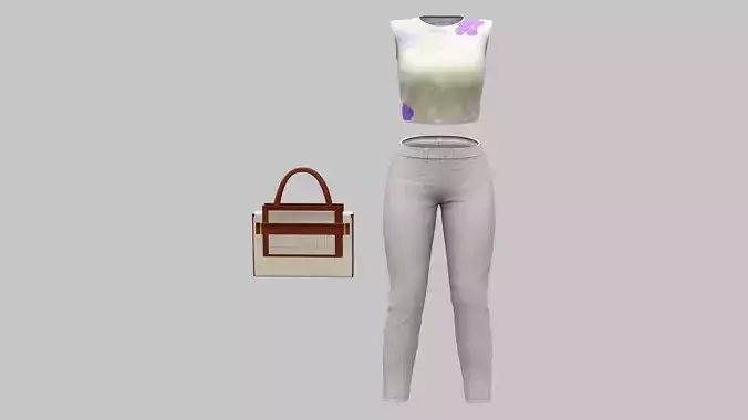 Floral Top Beige Pants Bag Fashionable Casual Street Outfit