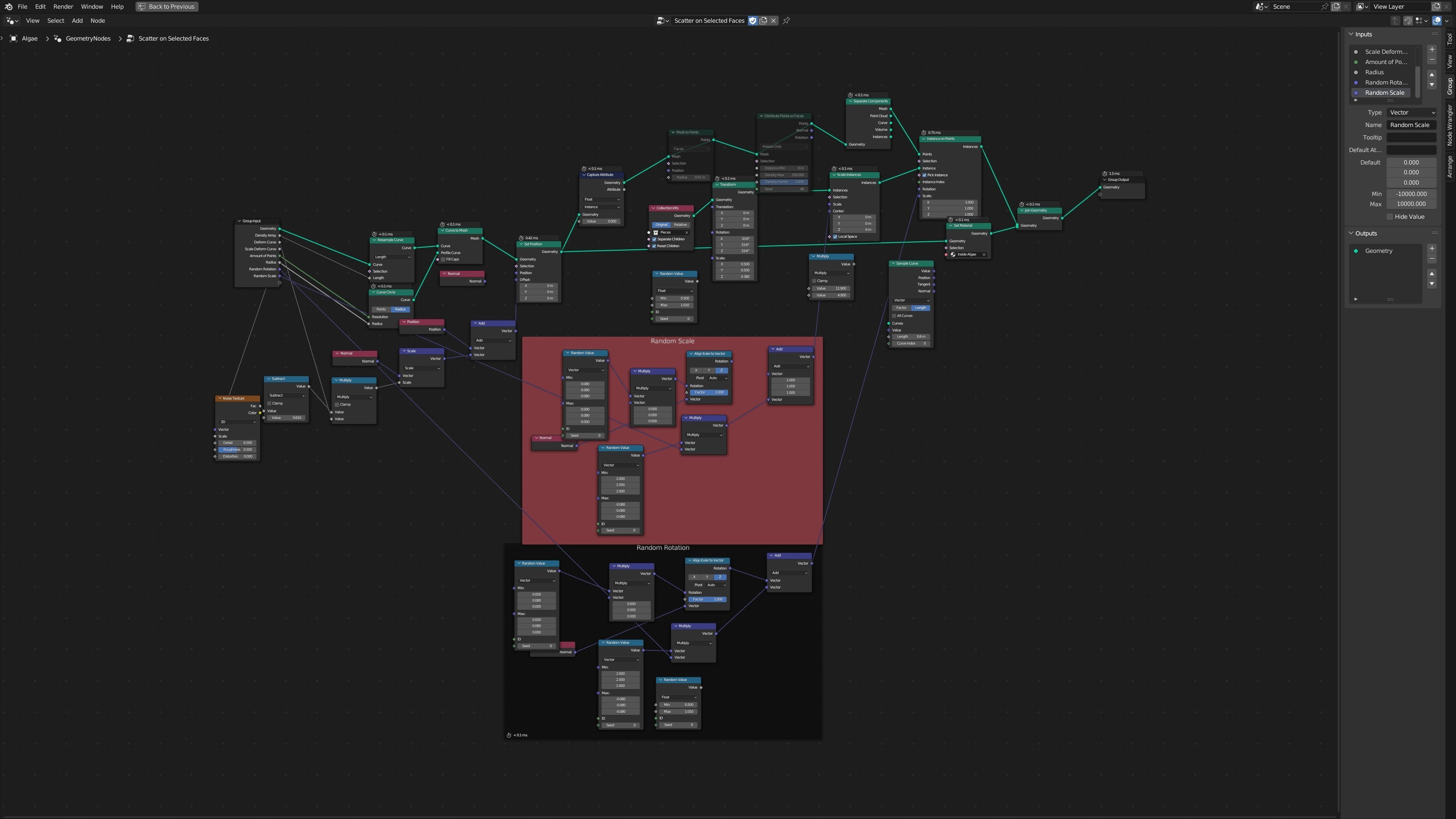 Procedural Geometry Nodes Array Algae on Curves 3D model_3