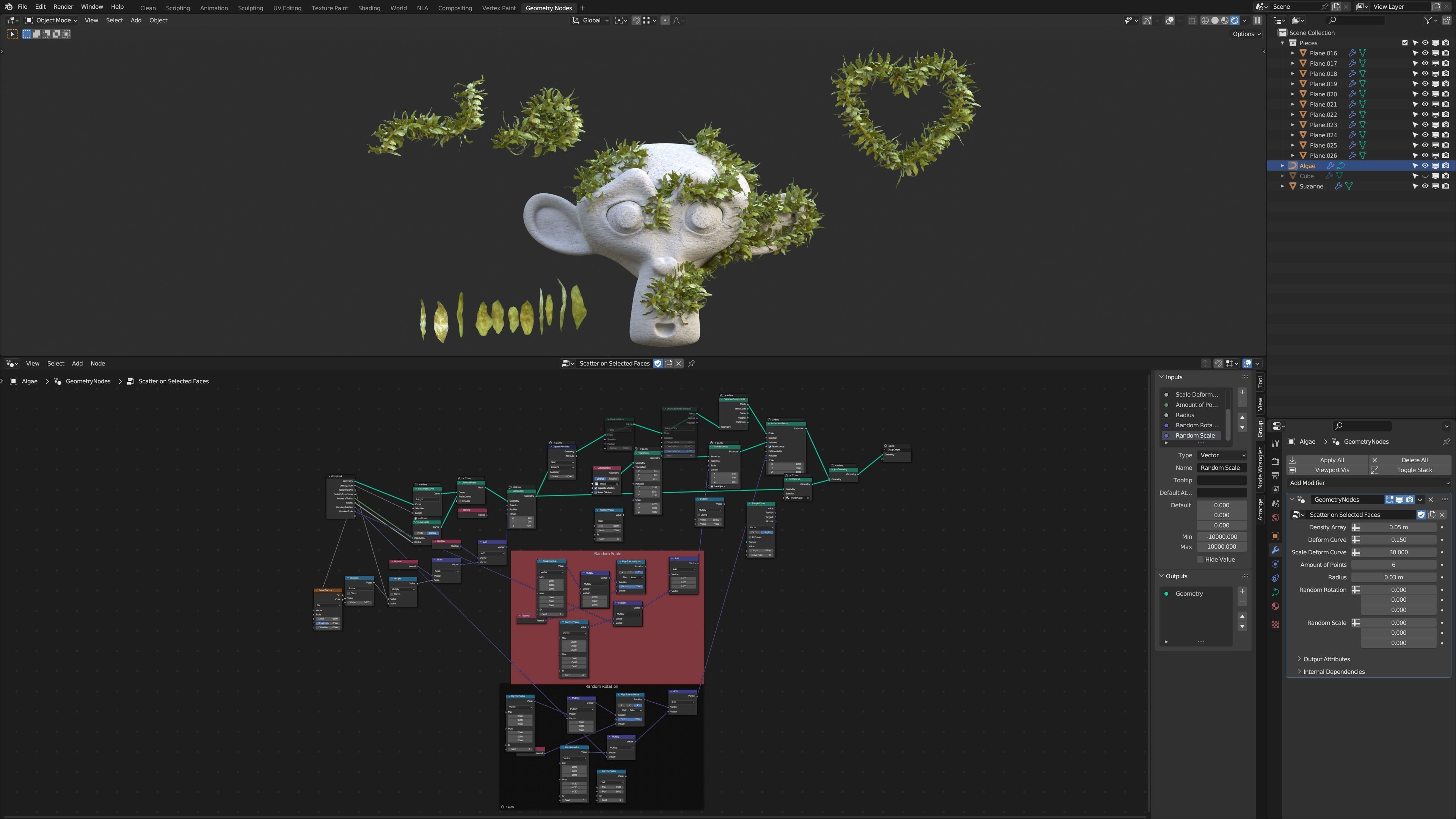 Procedural Geometry Nodes Array Algae on Curves 3D model_1