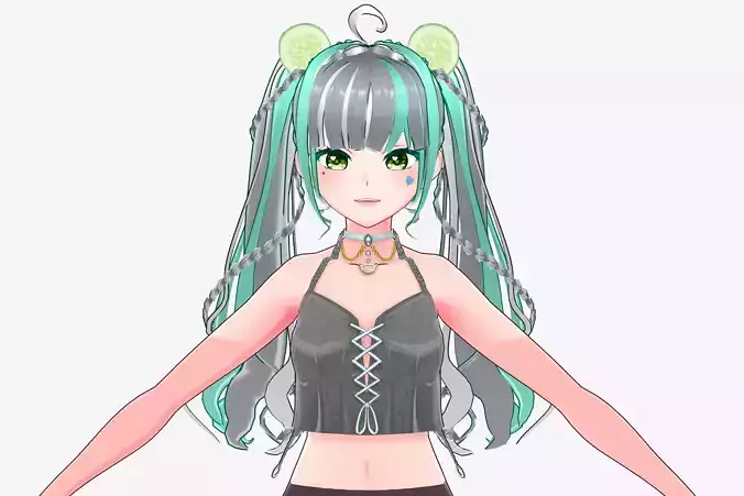 Crosstie Halter Black with Ring Frills VRoid Inner Top Accessory