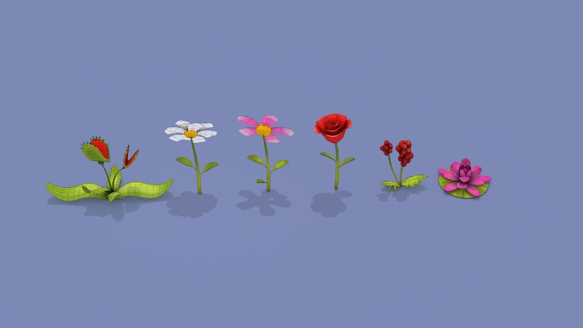 Cartoon Flowers Low-poly 3D model_22