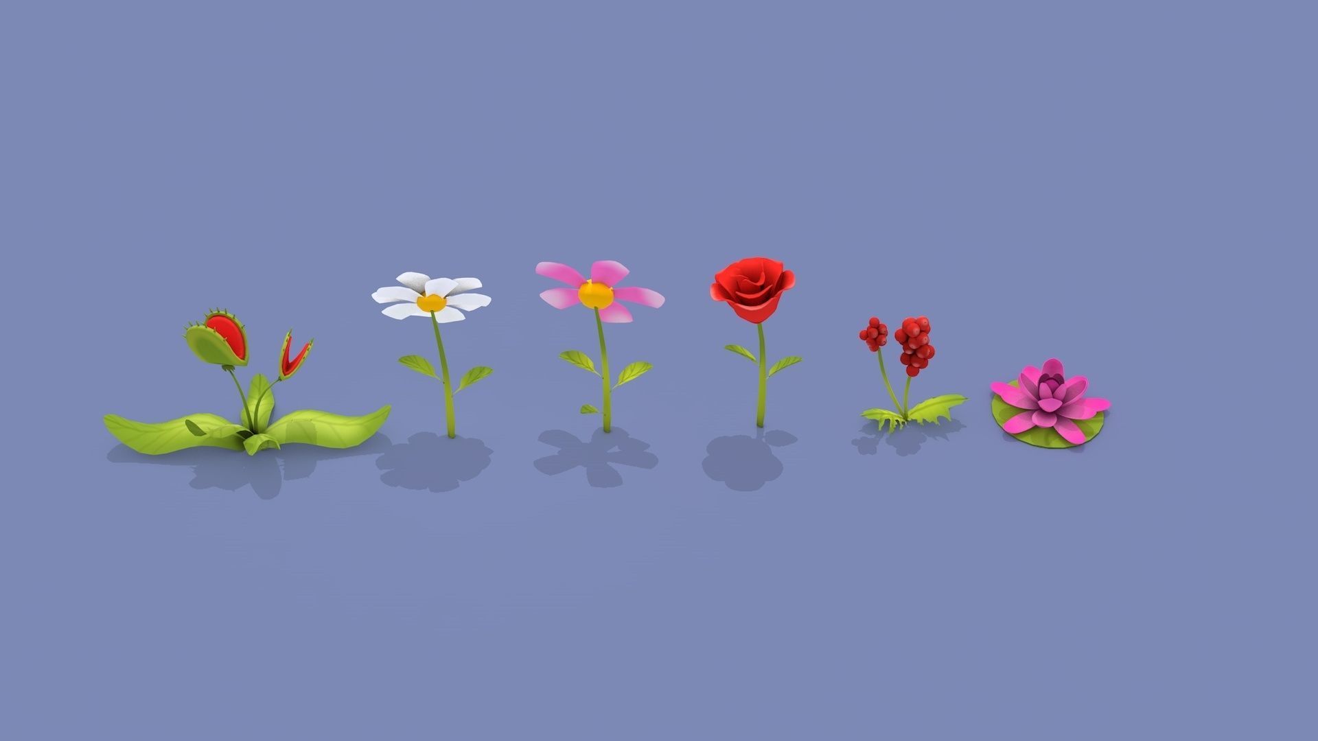 Cartoon Flowers Low-poly 3D model_8