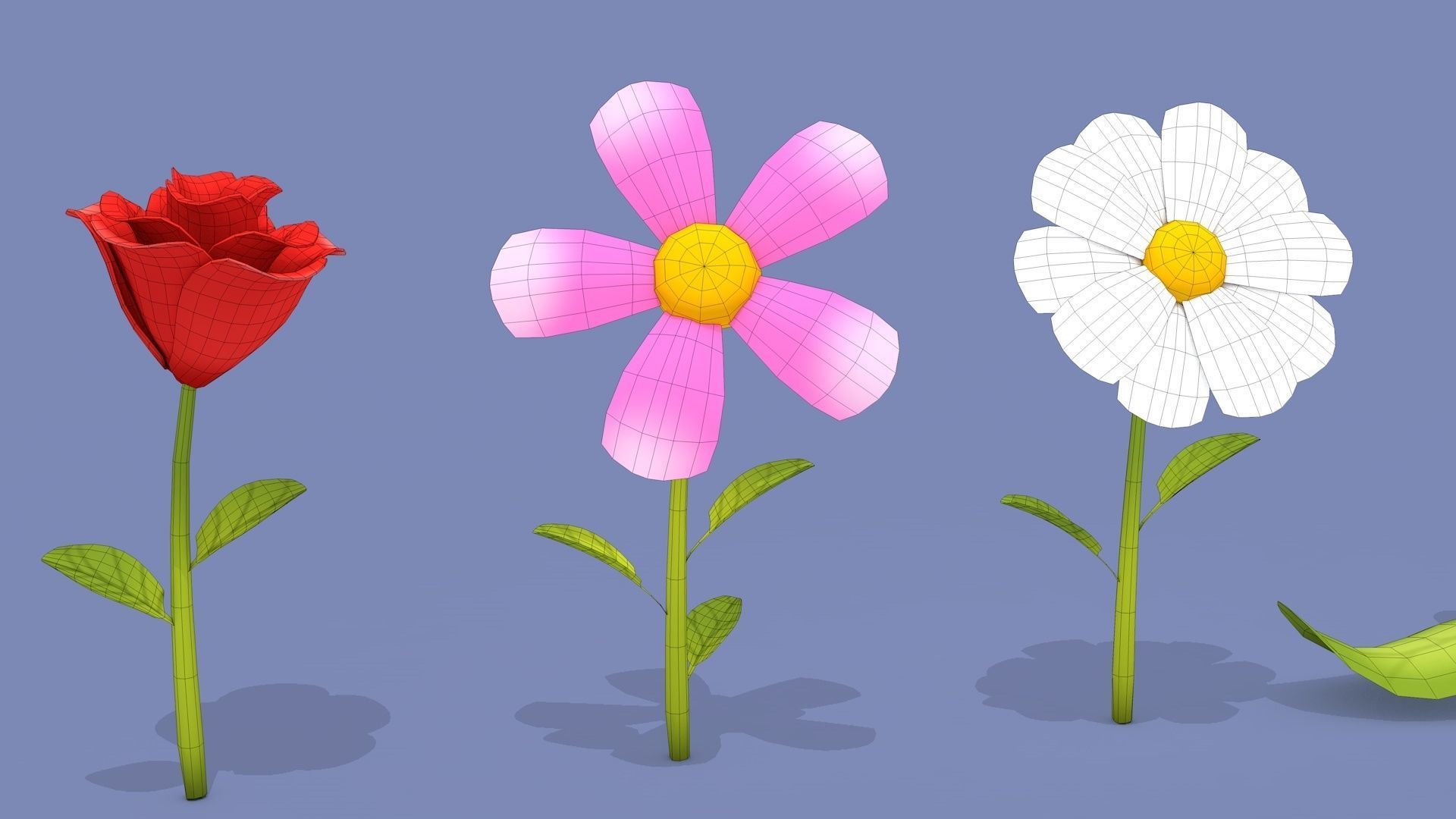 Cartoon Flowers Low-poly 3D model_19