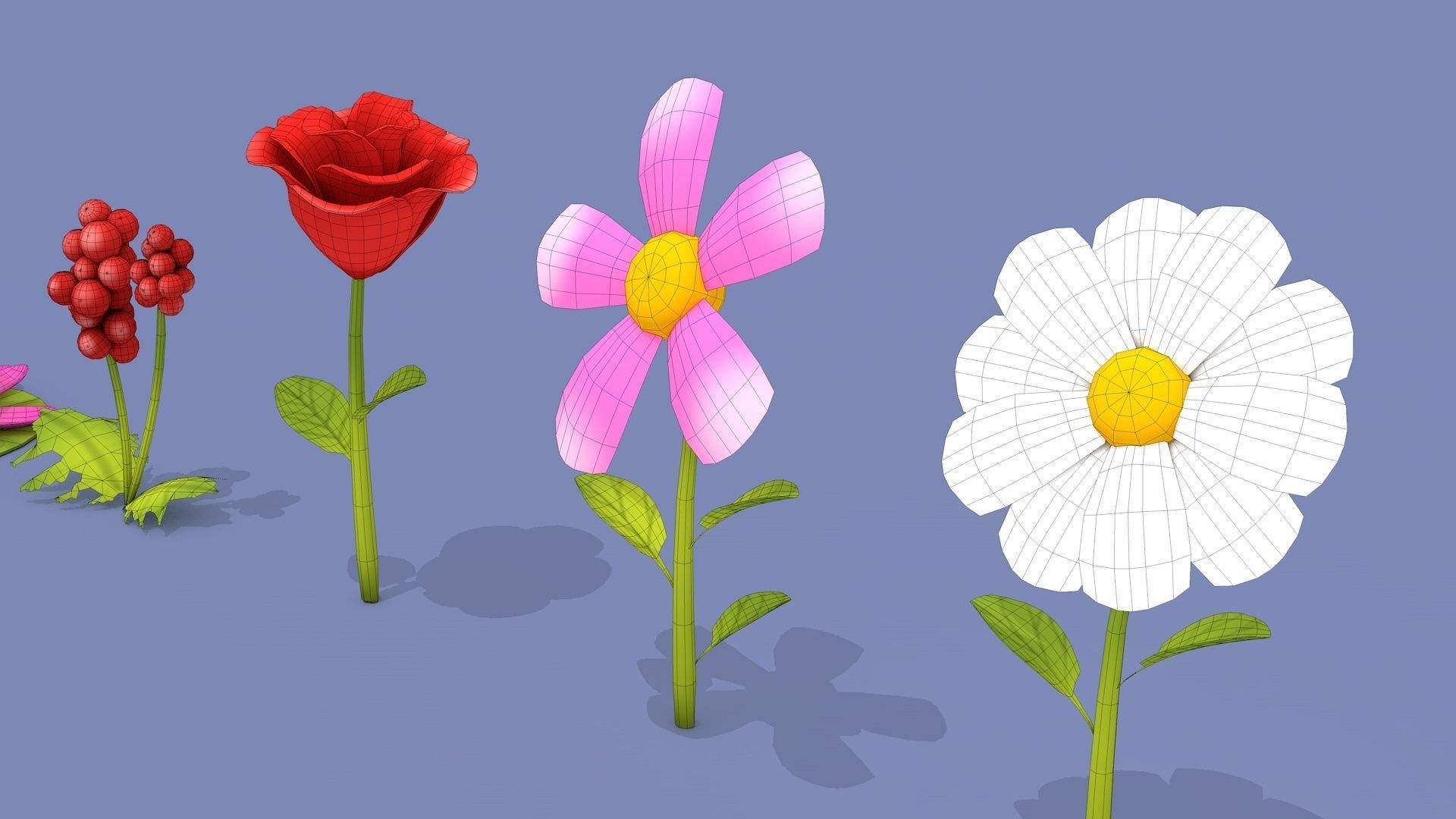Cartoon Flowers Low-poly 3D model_25