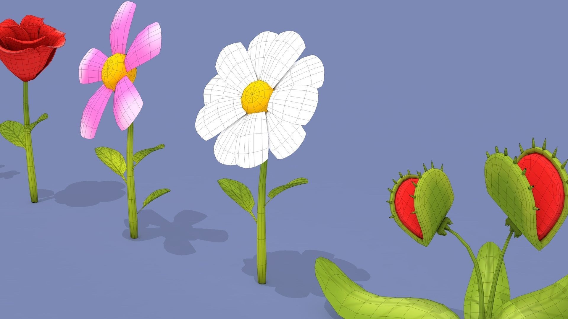 Cartoon Flowers Low-poly 3D model_24