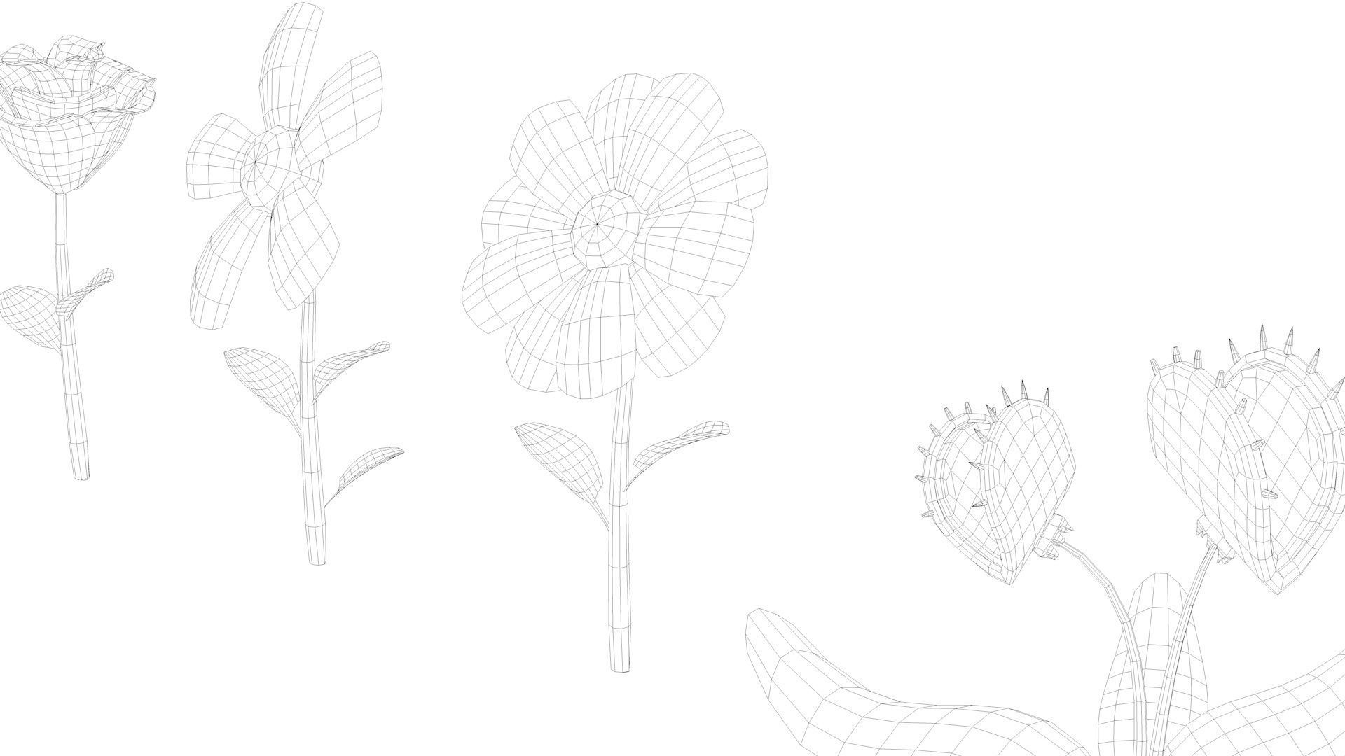 Cartoon Flowers Low-poly 3D model_46