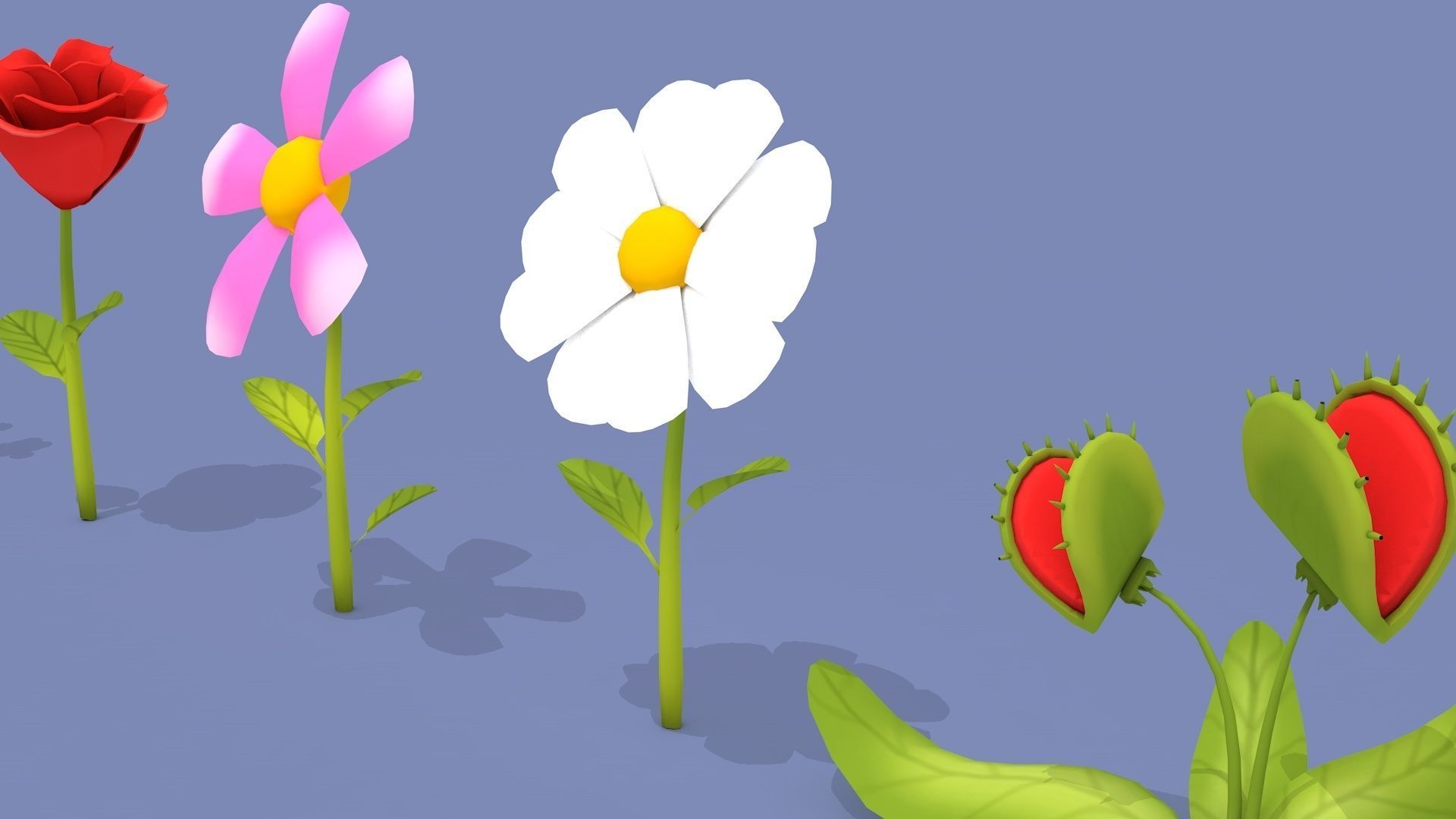 Cartoon Flowers Low-poly 3D model_10