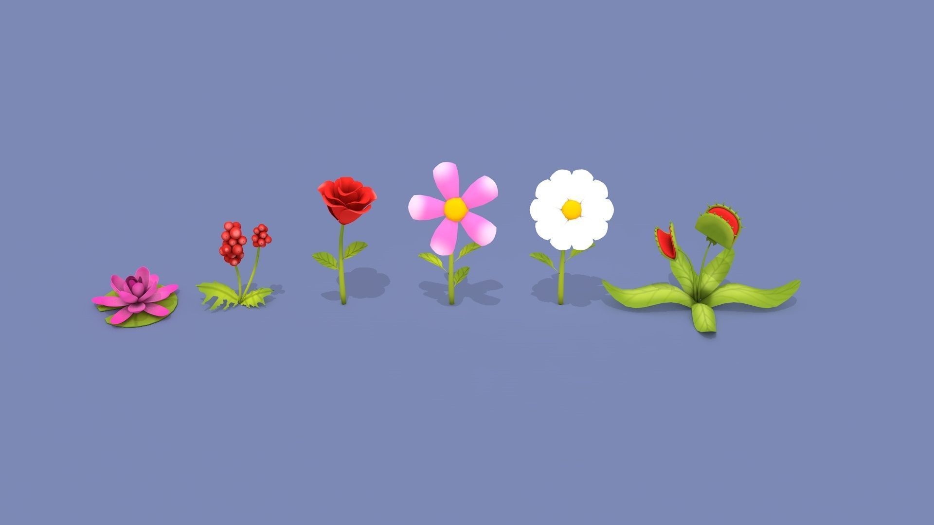 Cartoon Flowers Low-poly 3D model_1