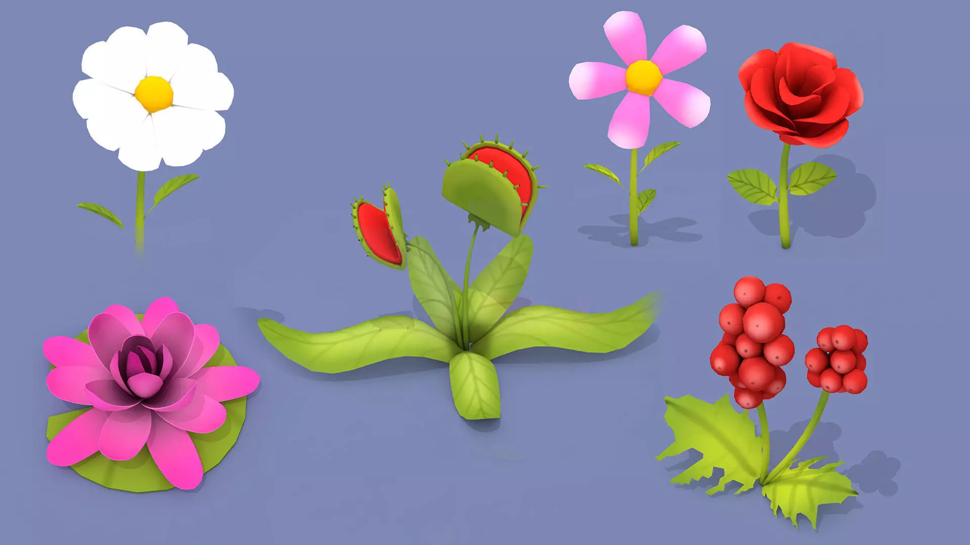 Cartoon Flowers Low-poly 3D model_0