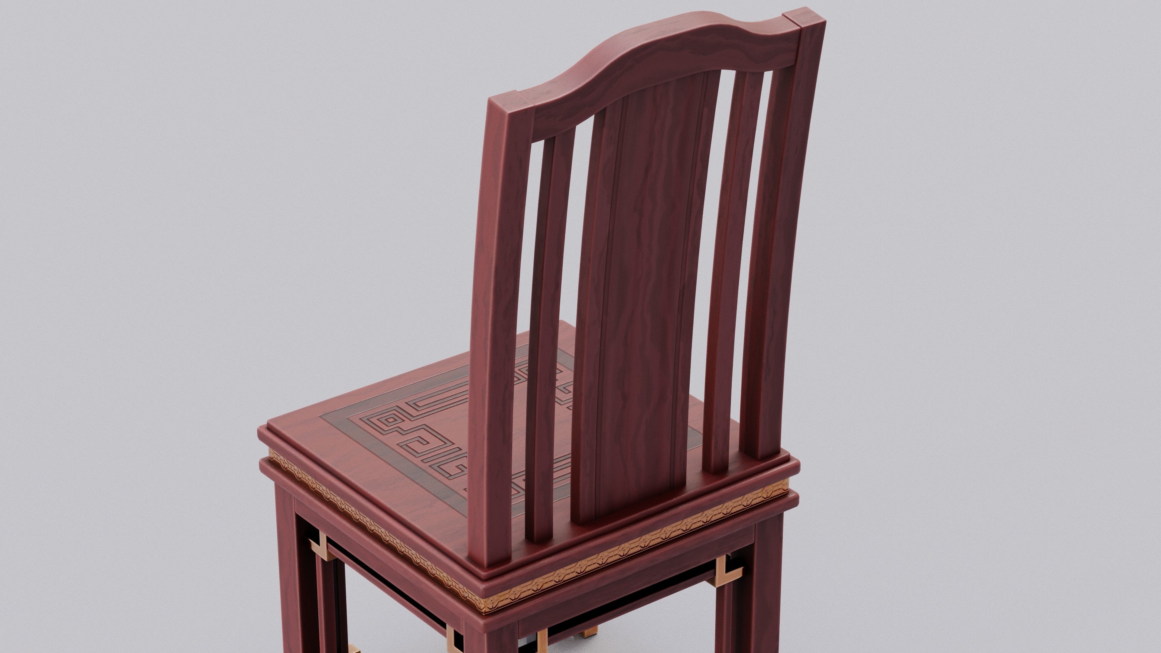 Chinese Trade Furniture Kit - 11 Dinner Chair Low-poly 3D model_8