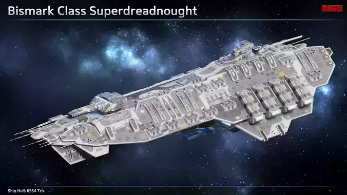 Spaceship Bismarck Super Dreadnought Low-poly 3D model