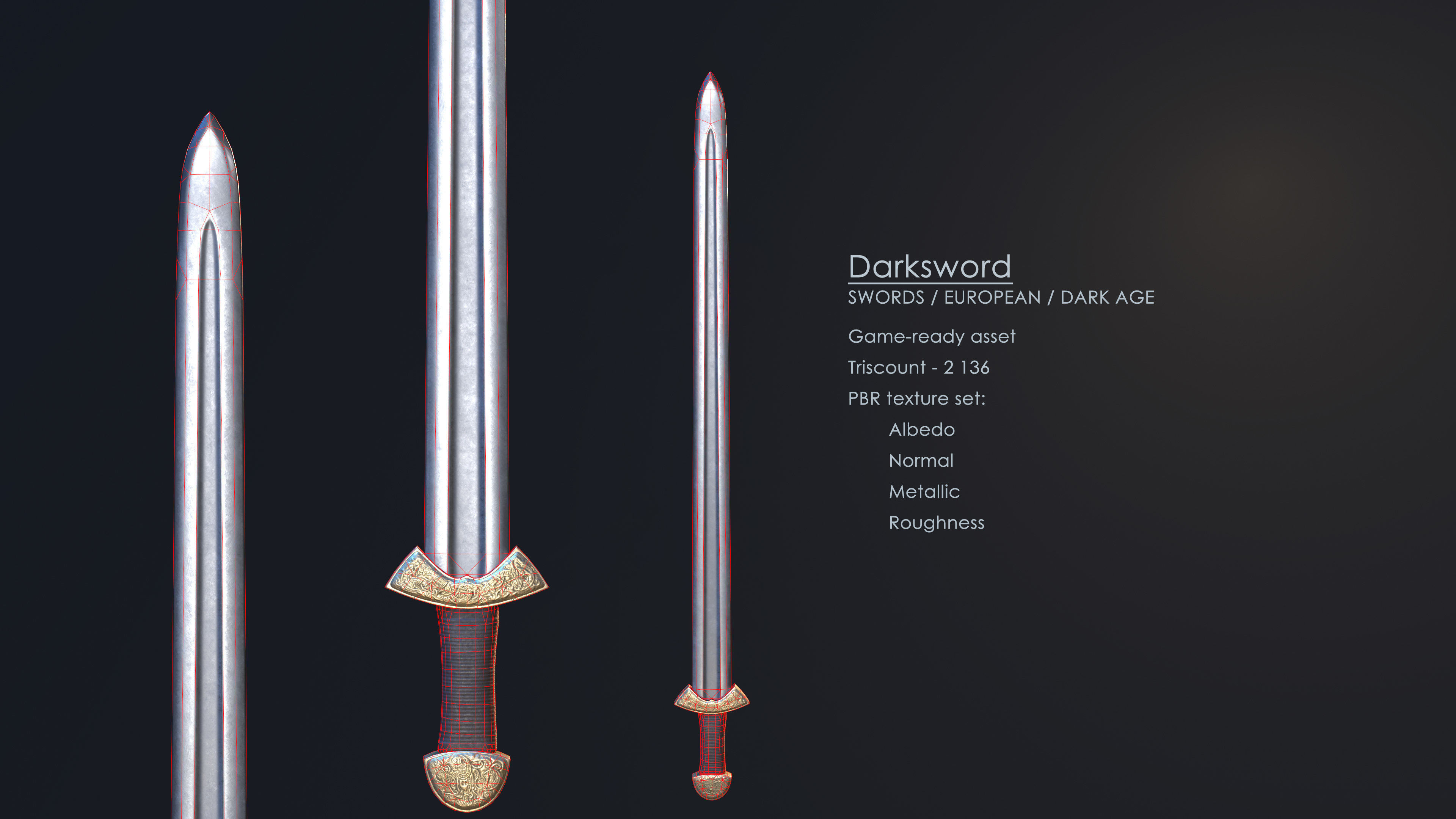 Darksword 11th Century Viking Sword Low-poly 3D model_2