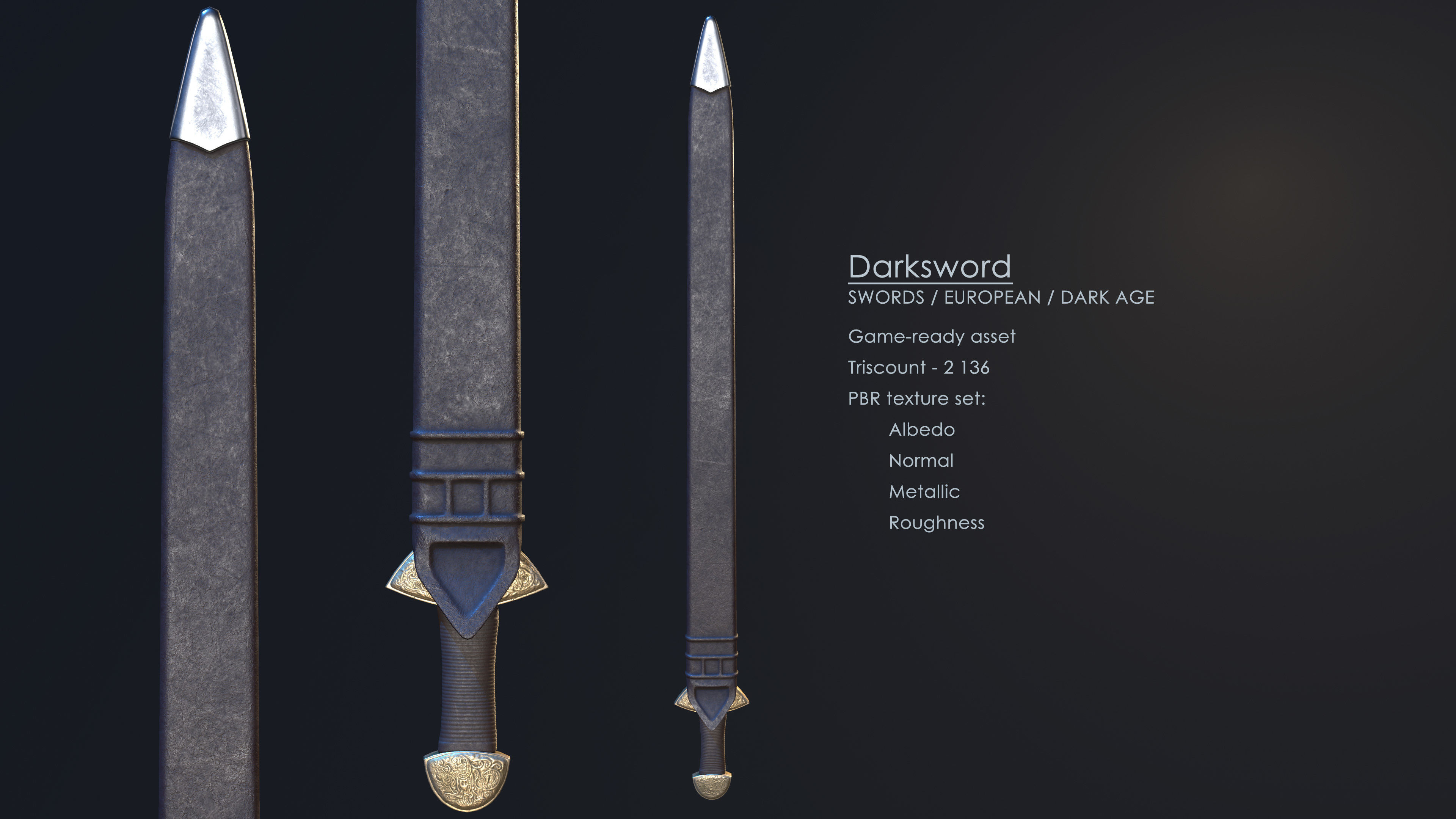 Darksword 11th Century Viking Sword Low-poly 3D model_3