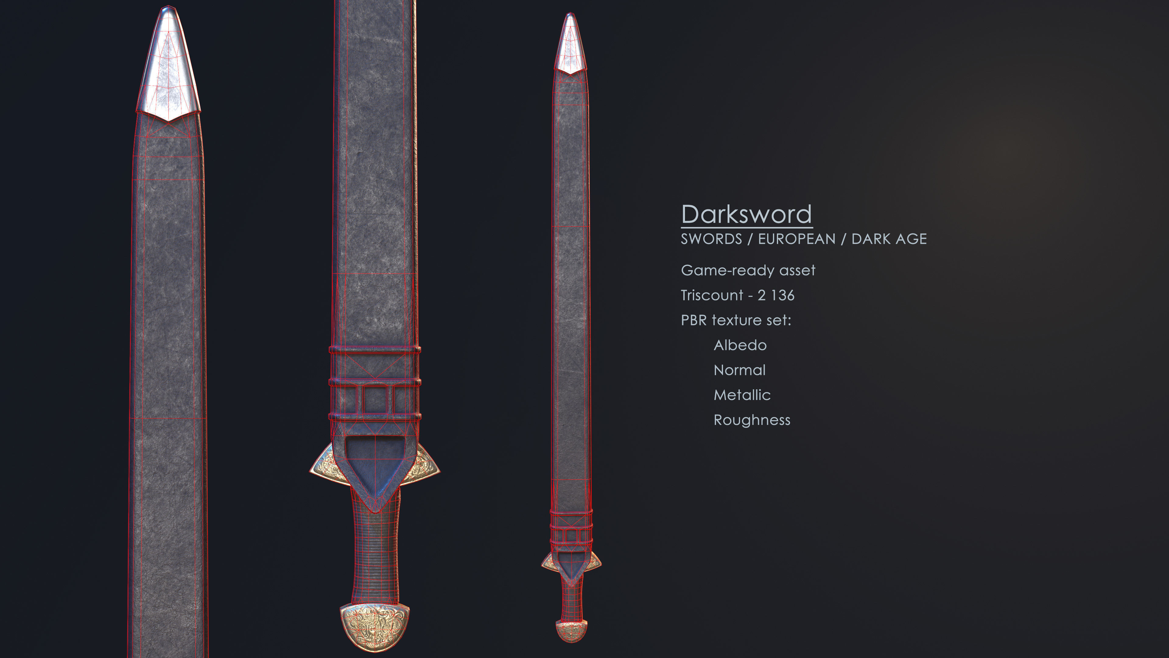 Darksword 11th Century Viking Sword Low-poly 3D model_4