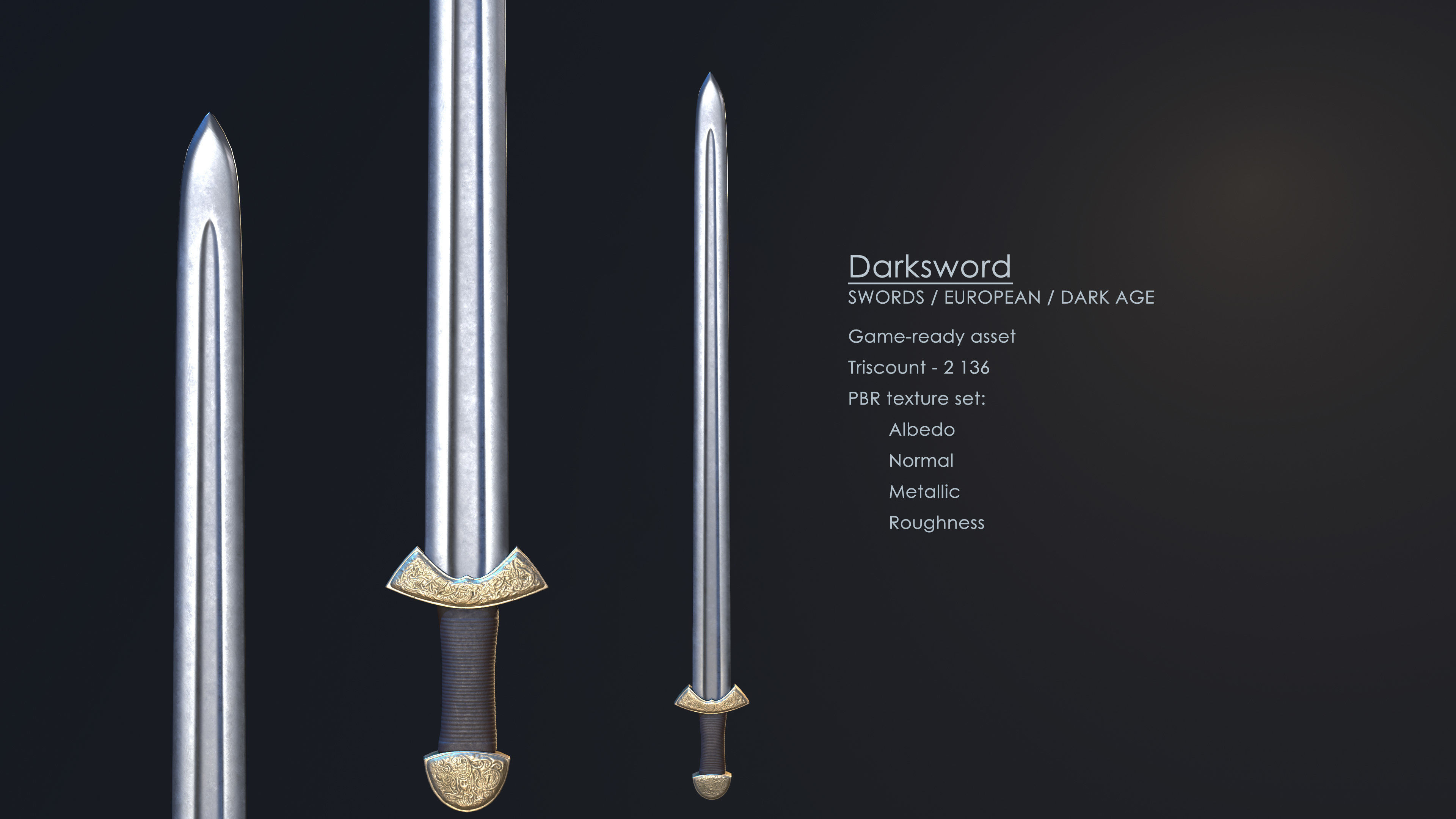 Darksword 11th Century Viking Sword Low-poly 3D model_1