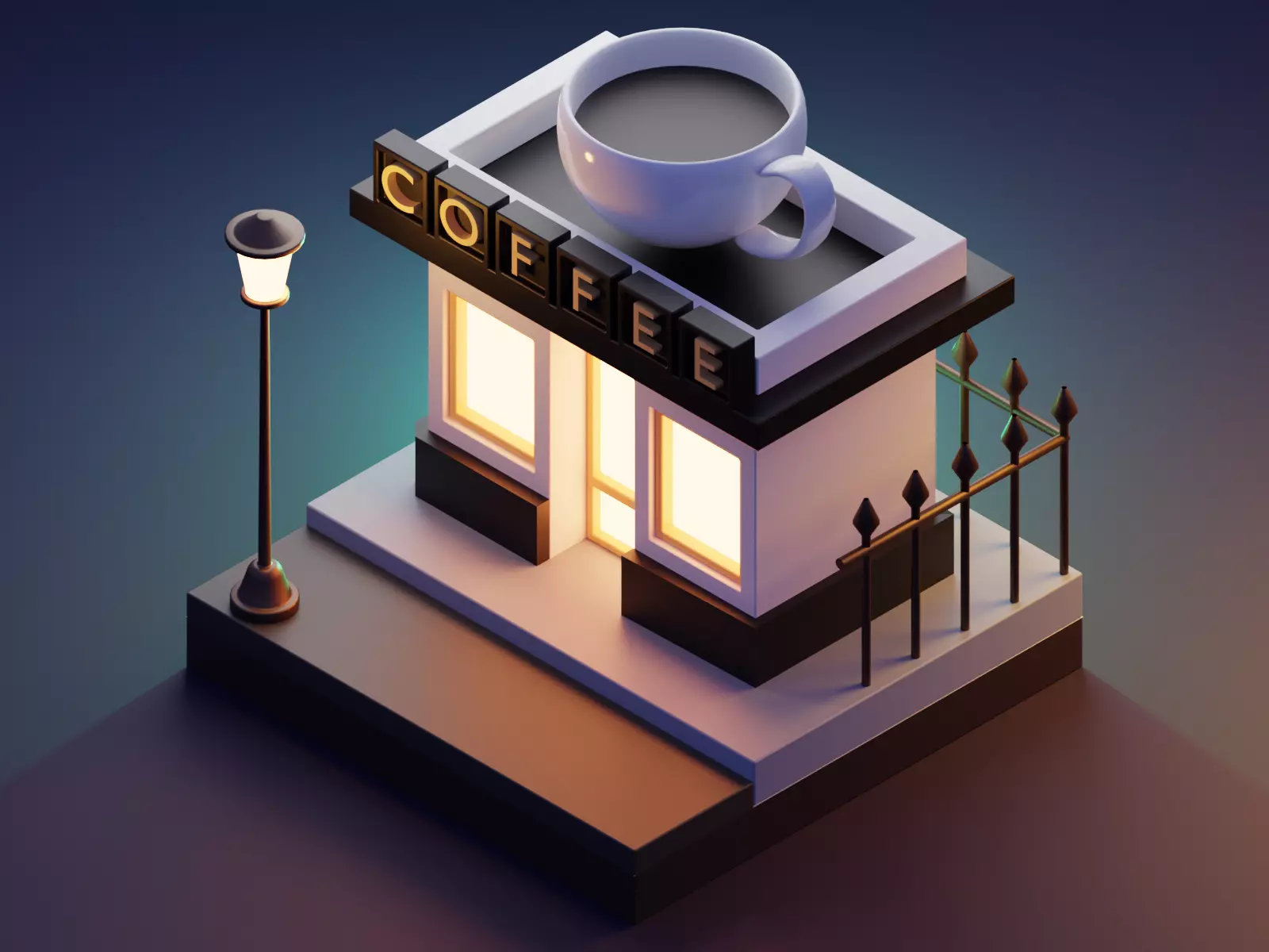 COFFEE shop with lamp on side 3D model_0