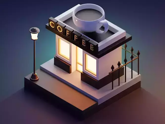 COFFEE shop with lamp on side