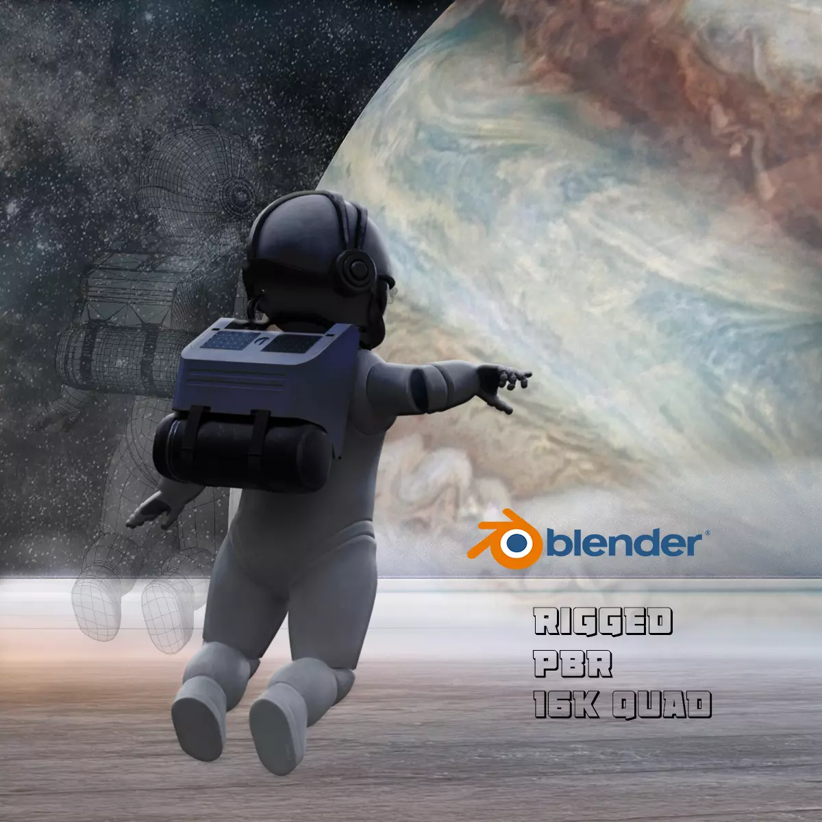 Astronaut Small Rigged Low-poly 3D model_0