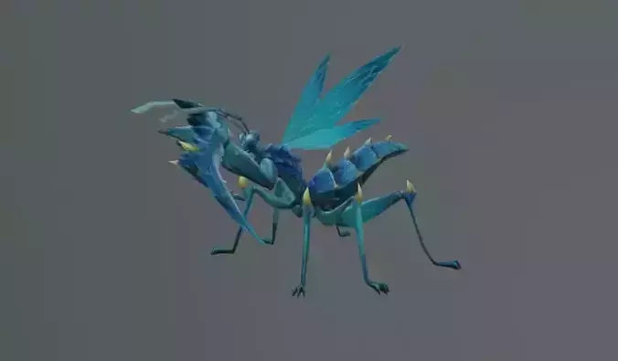 Blue Ray Mantis Fantasy Low-poly 3D model