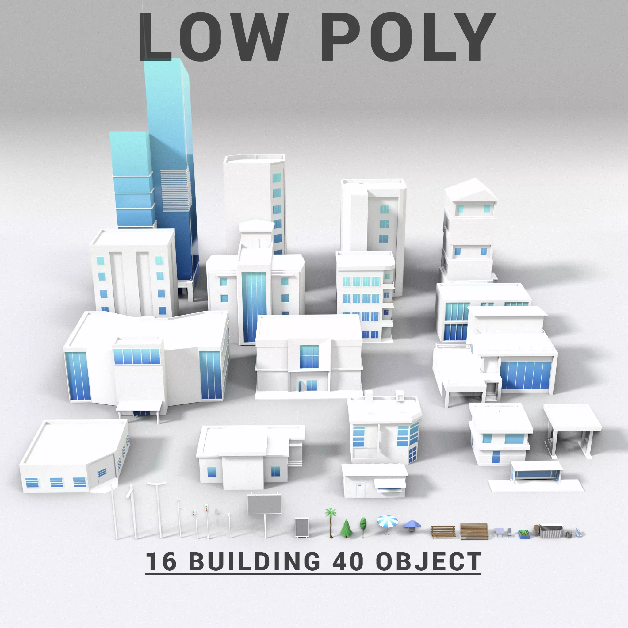 3D LOWPOLY CITY 16 BUILDING 3D model_0