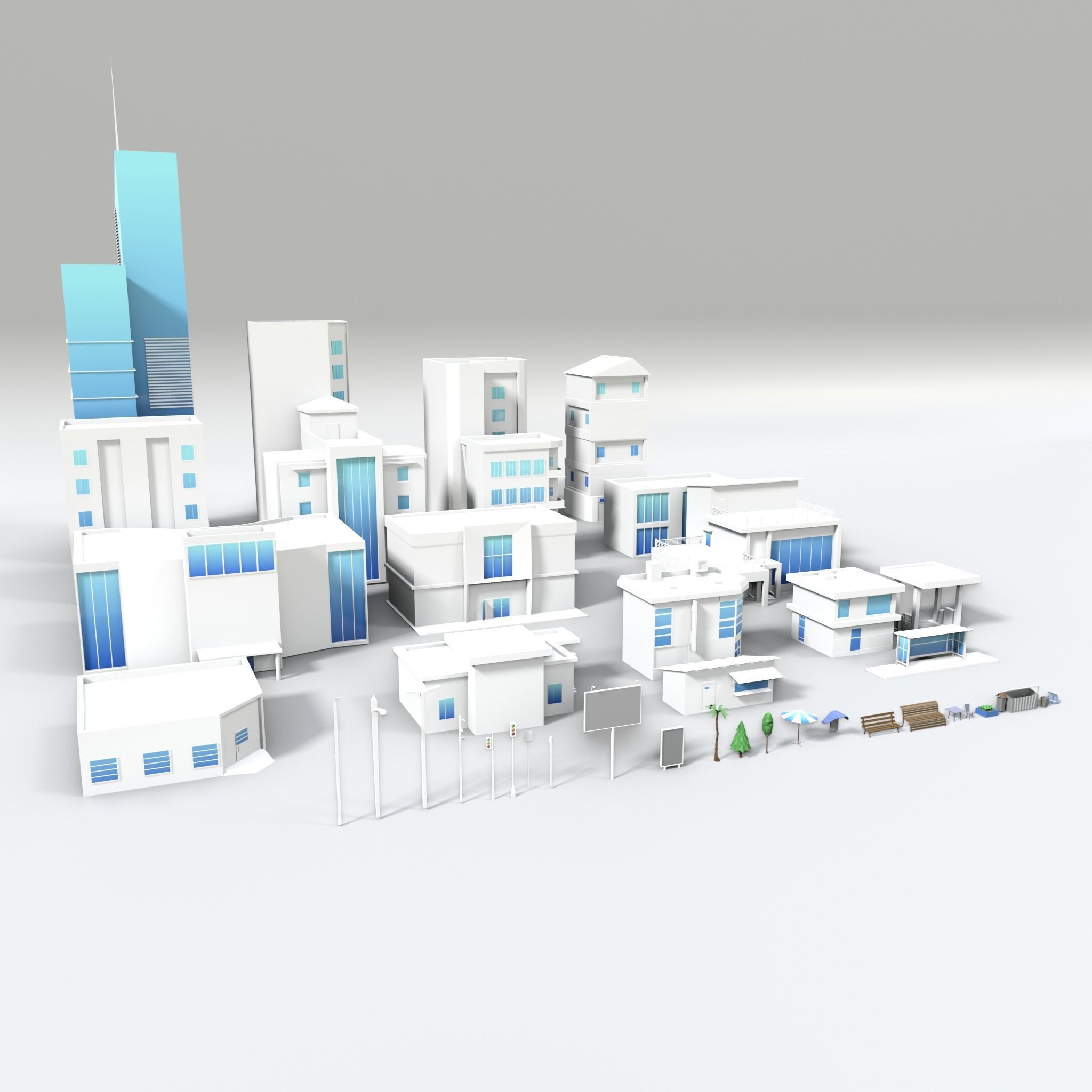 3D LOWPOLY CITY 16 BUILDING 3D model_9