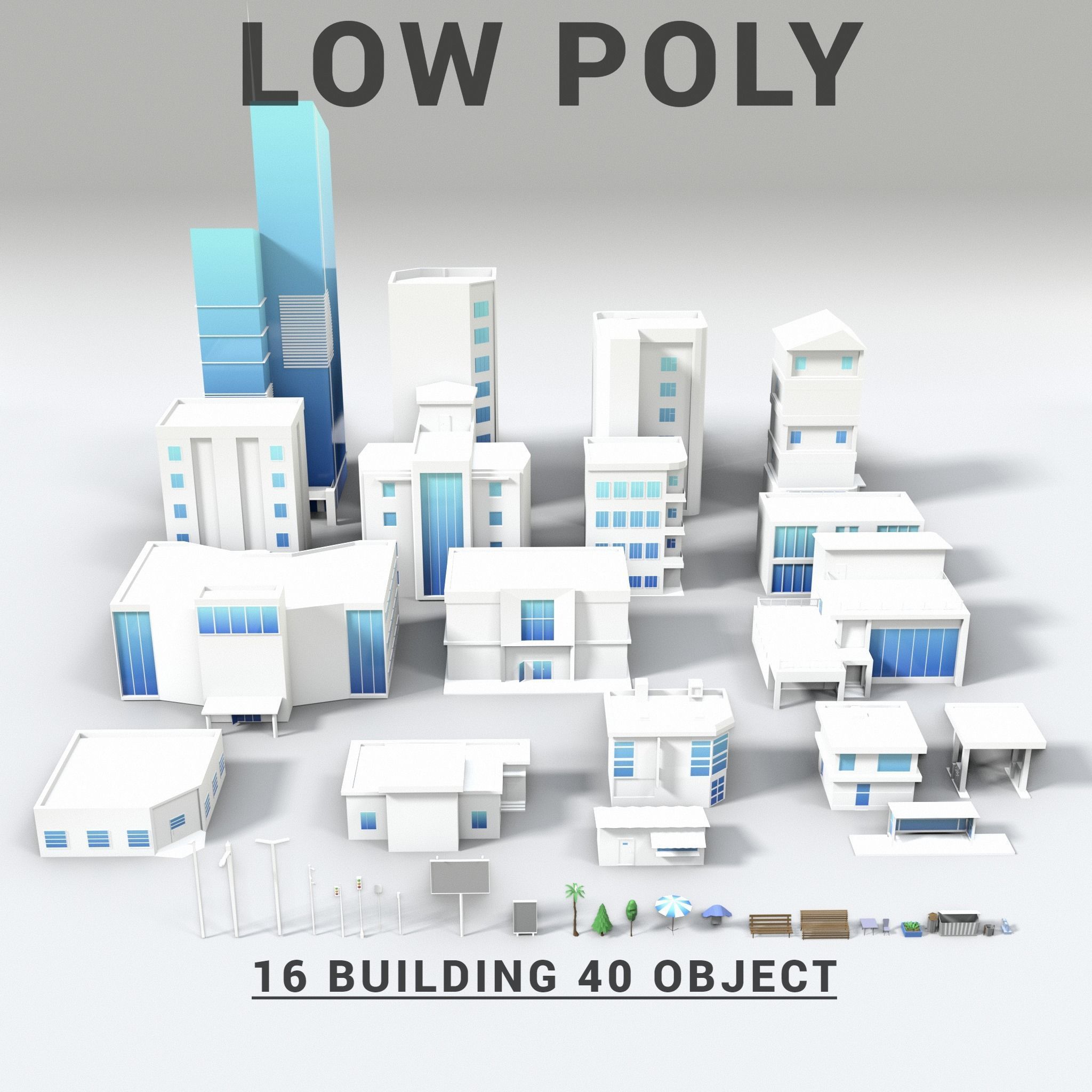 3D LOWPOLY CITY 16 BUILDING 3D model_12