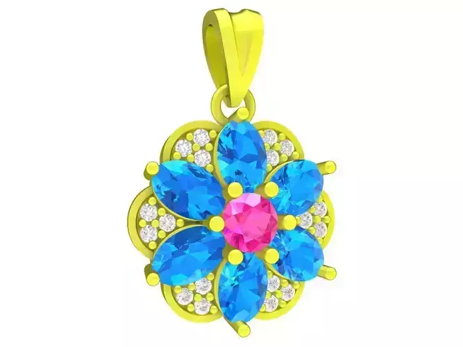 Diamond Oval Flower Pendant 3D Print Model A4737