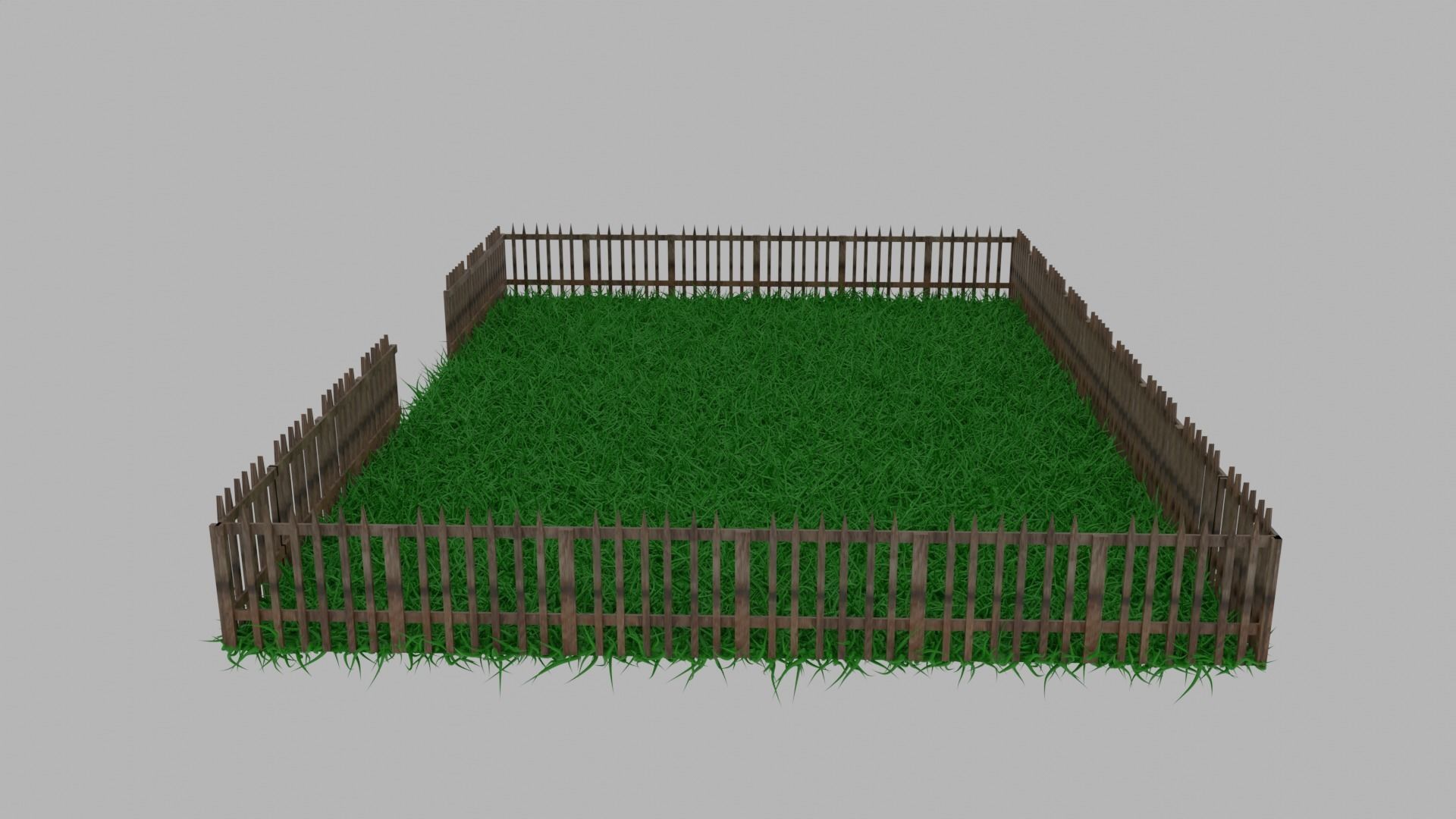 Garden wooden fence with grass Low-poly 3D model_3