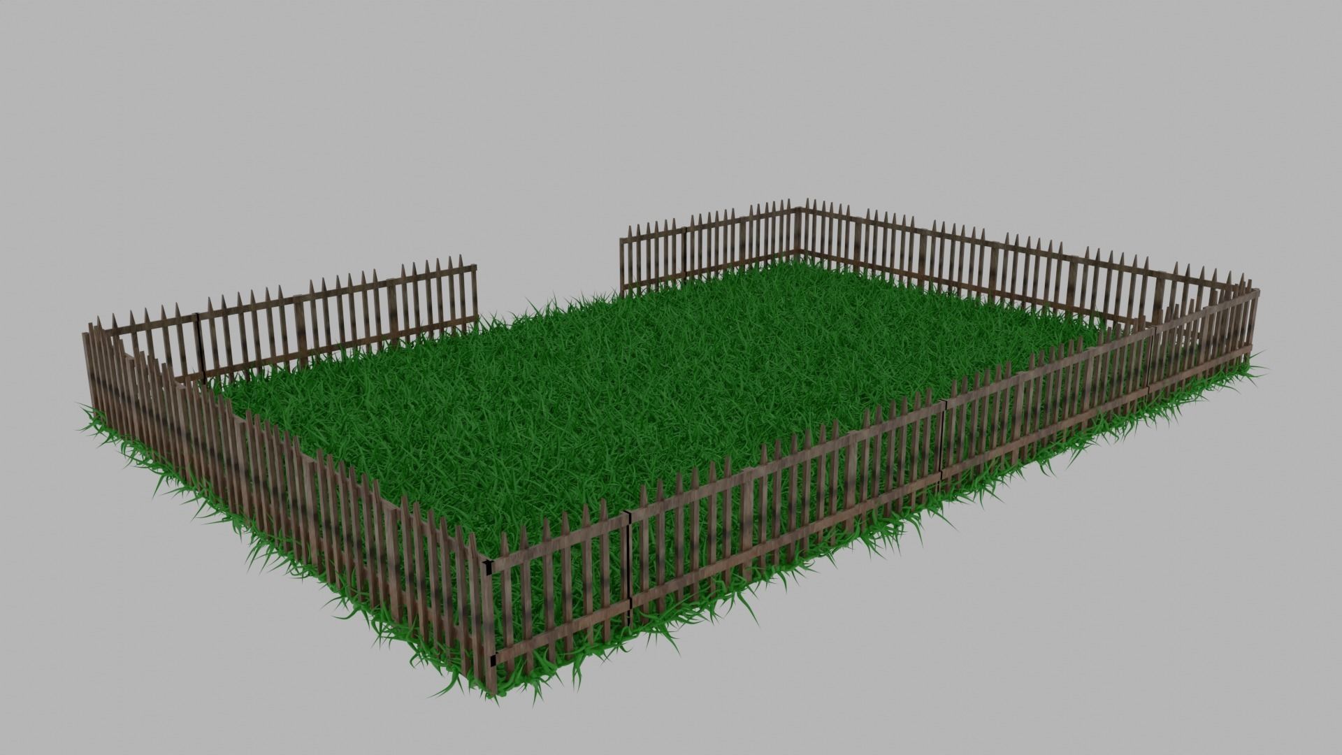Garden wooden fence with grass Low-poly 3D model_4