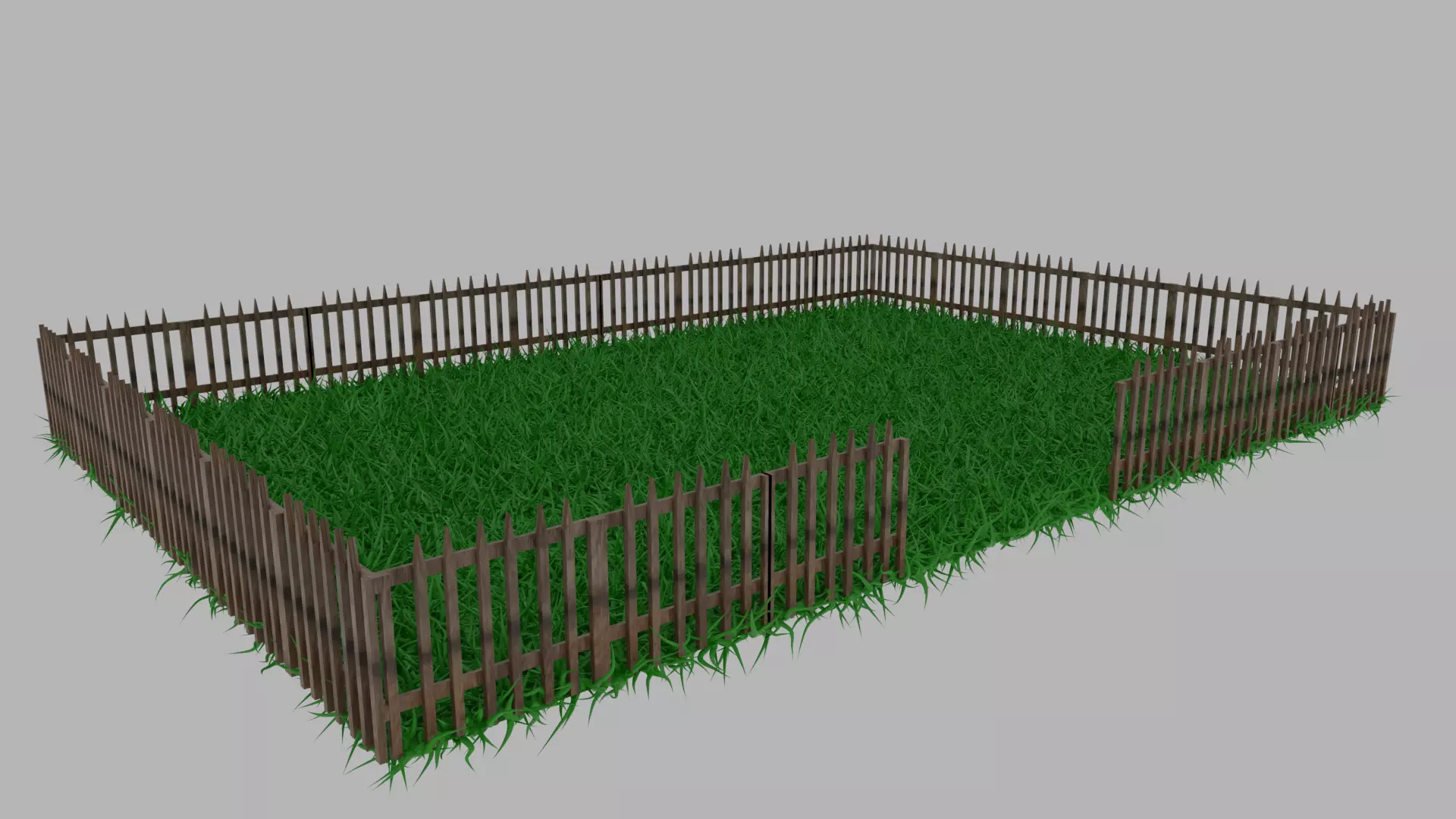 Garden wooden fence with grass Low-poly 3D model_0