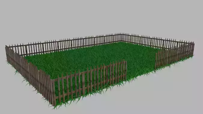 Garden wooden fence with grass